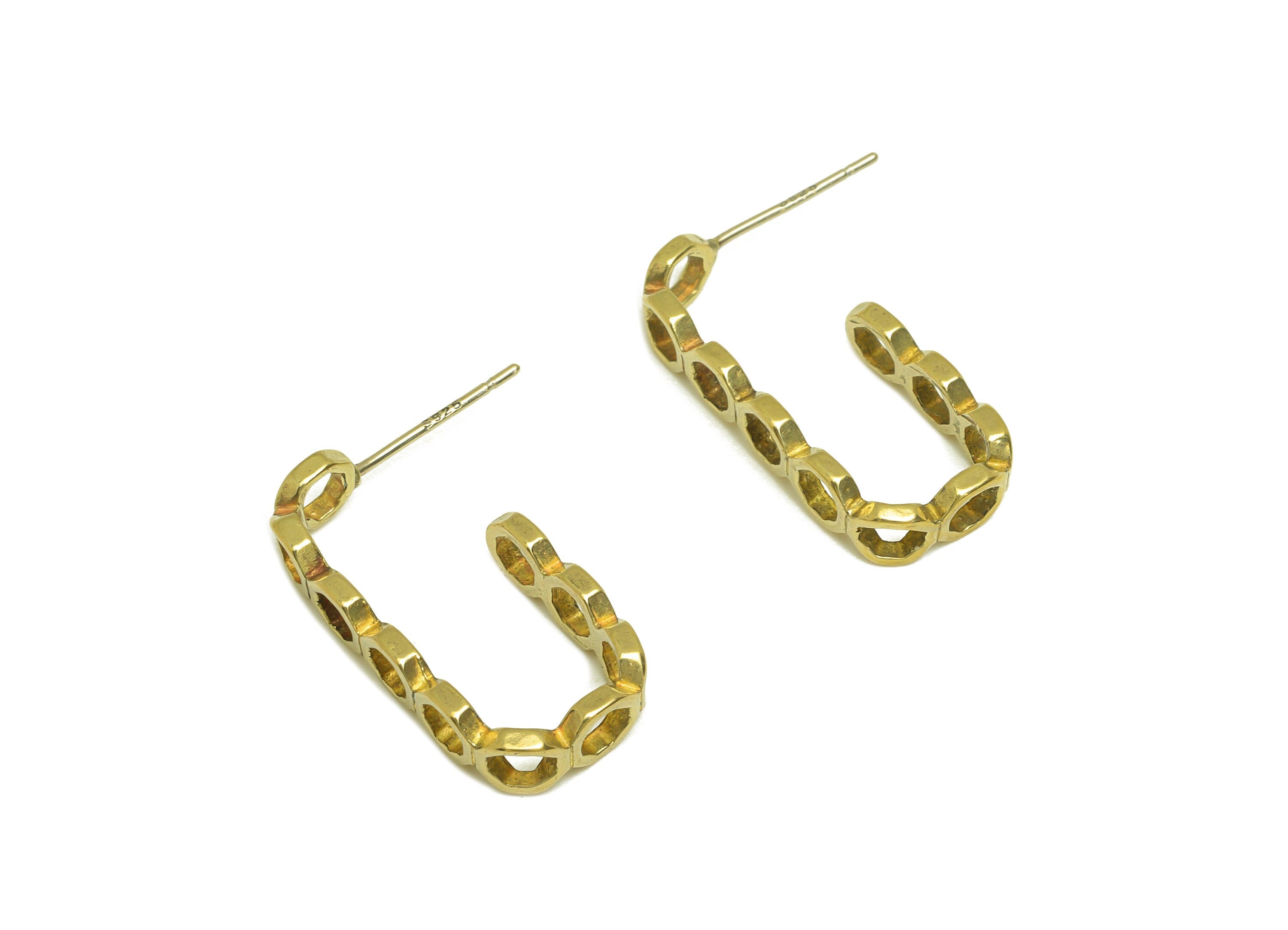 Brass Hoop Earring Stud - Raw Brass Rectangle Earring Post - Brass Open Hoop Hexagon Earring Post - Earring Post - 24x10.5x1.82mm - PP10569 - DOMEDBAZAAR