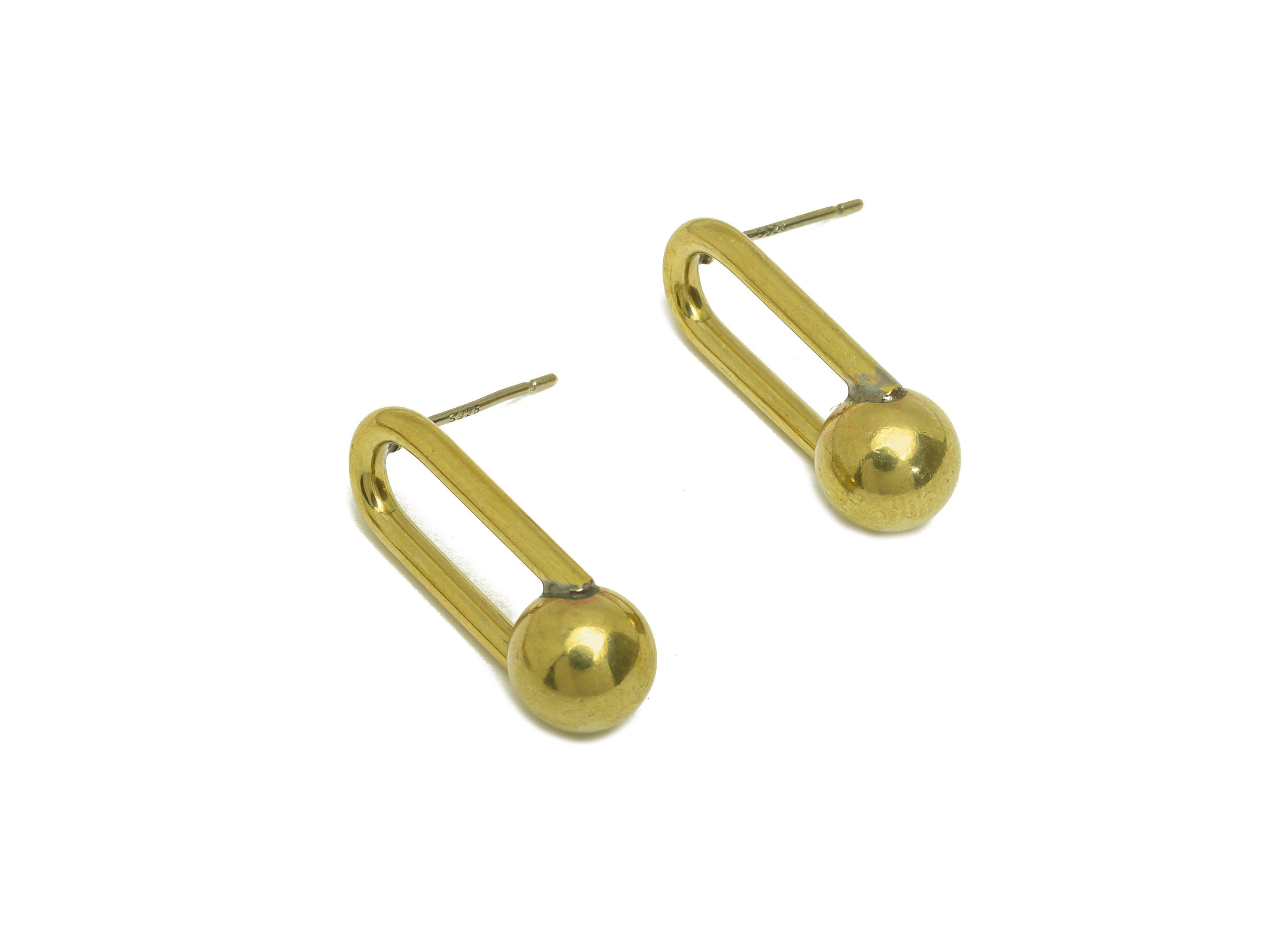 Brass Ball Earring Stud - Raw Brass Oval Rectangle Earring Post - Brass Geometry Earring Post - 925 Silver Stud - 23x8.7x7.8mm - PP10578 - DOMEDBAZAAR