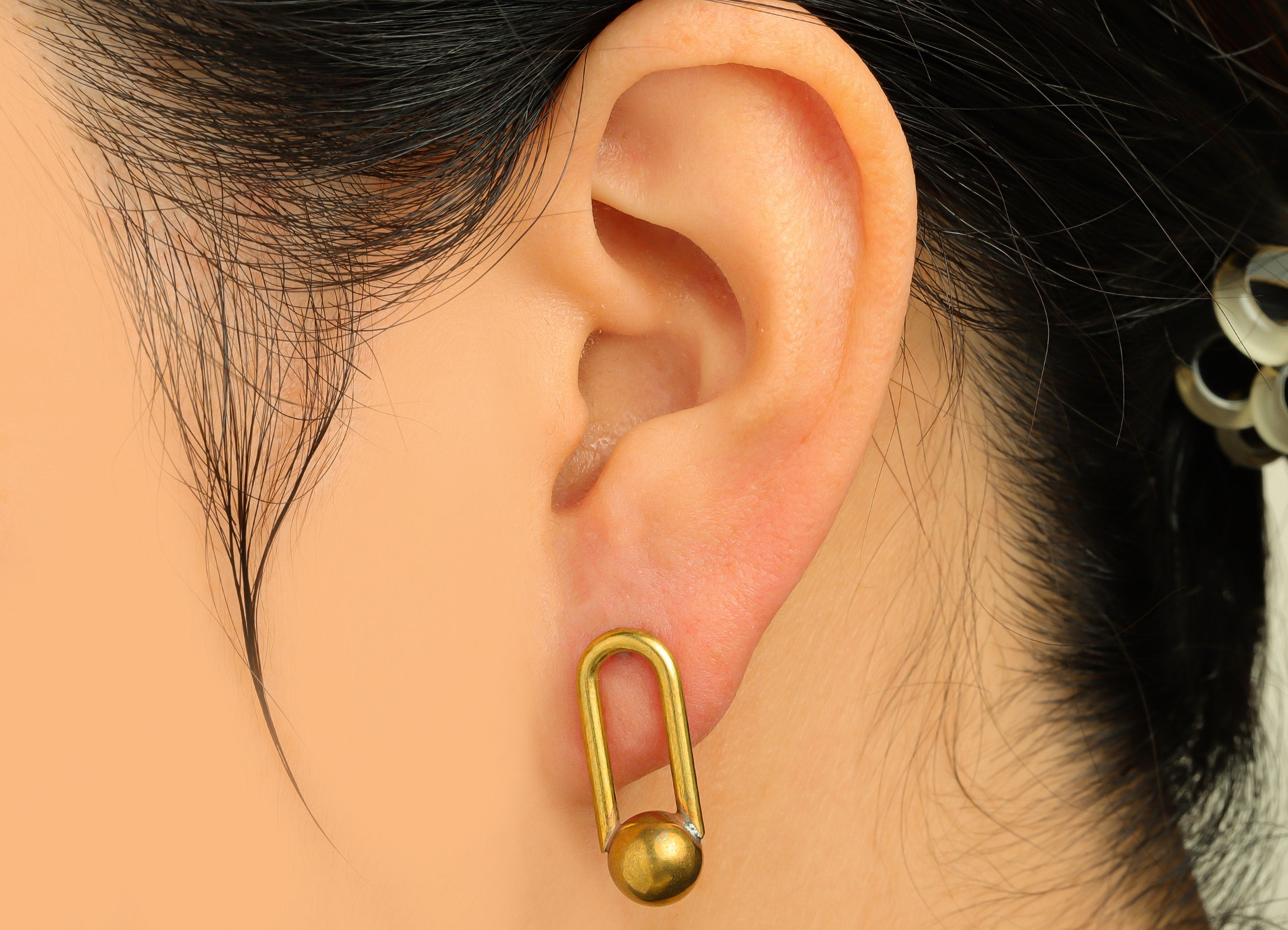 Brass Ball Earring Stud - Raw Brass Oval Rectangle Earring Post - Brass Geometry Earring Post - 925 Silver Stud - 23x8.7x7.8mm - PP10578 - DOMEDBAZAAR