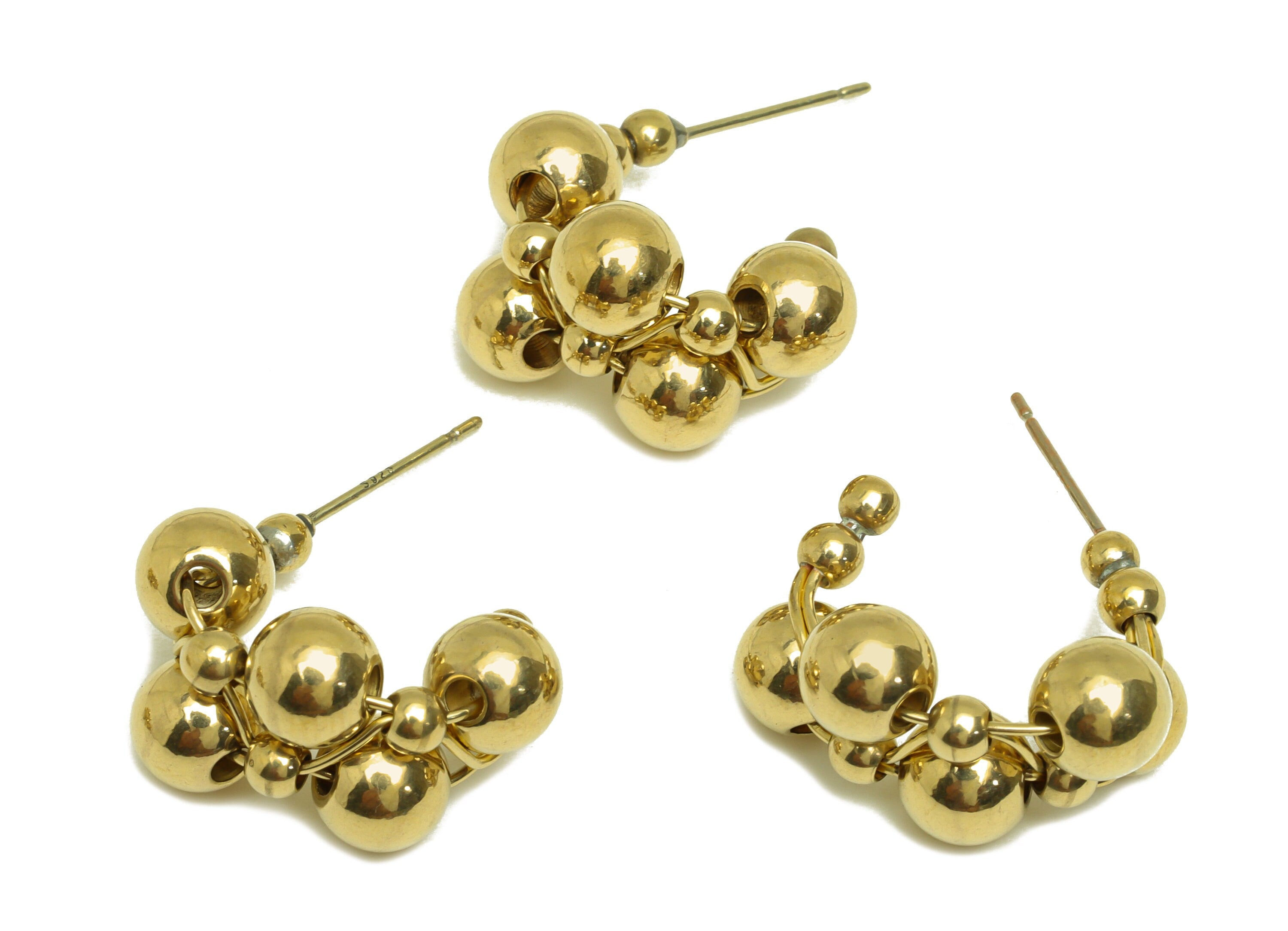 Brass Hoop C Earring Stud - Raw Brass Beaded Hoop Earring Post - Brass Open Hoop Bead Earring Post - Silver Stud - 21x15x12mm - PP10619 - DOMEDBAZAAR