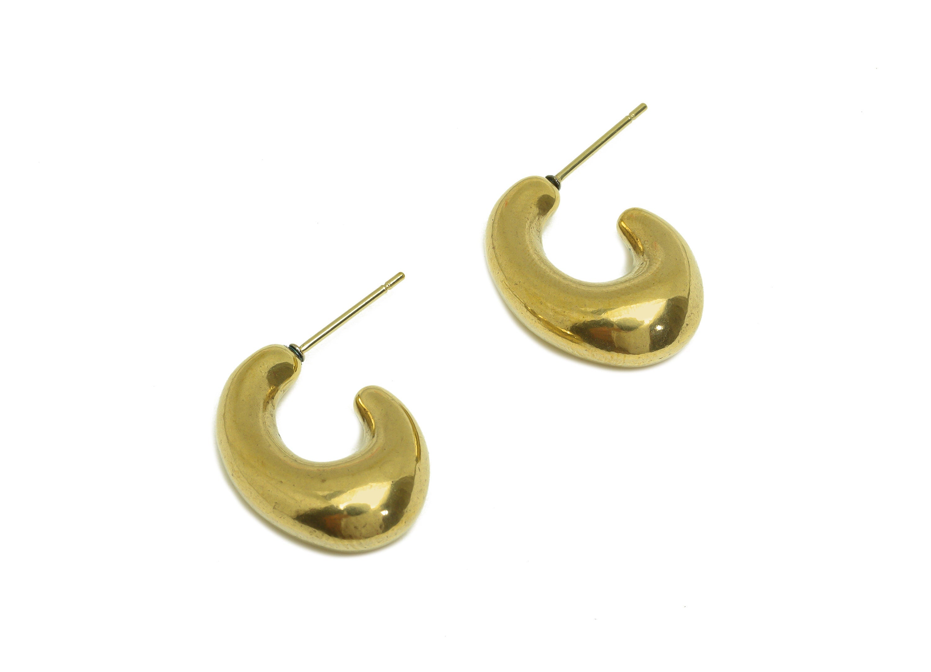 Brass Hoop Earring Stud - Raw Brass Hoop Oval Earring Post - Brass Open Hoop Thick Earring Post - Stainless Steel - 23x16x7mm - PP10555 - DOMEDBAZAAR