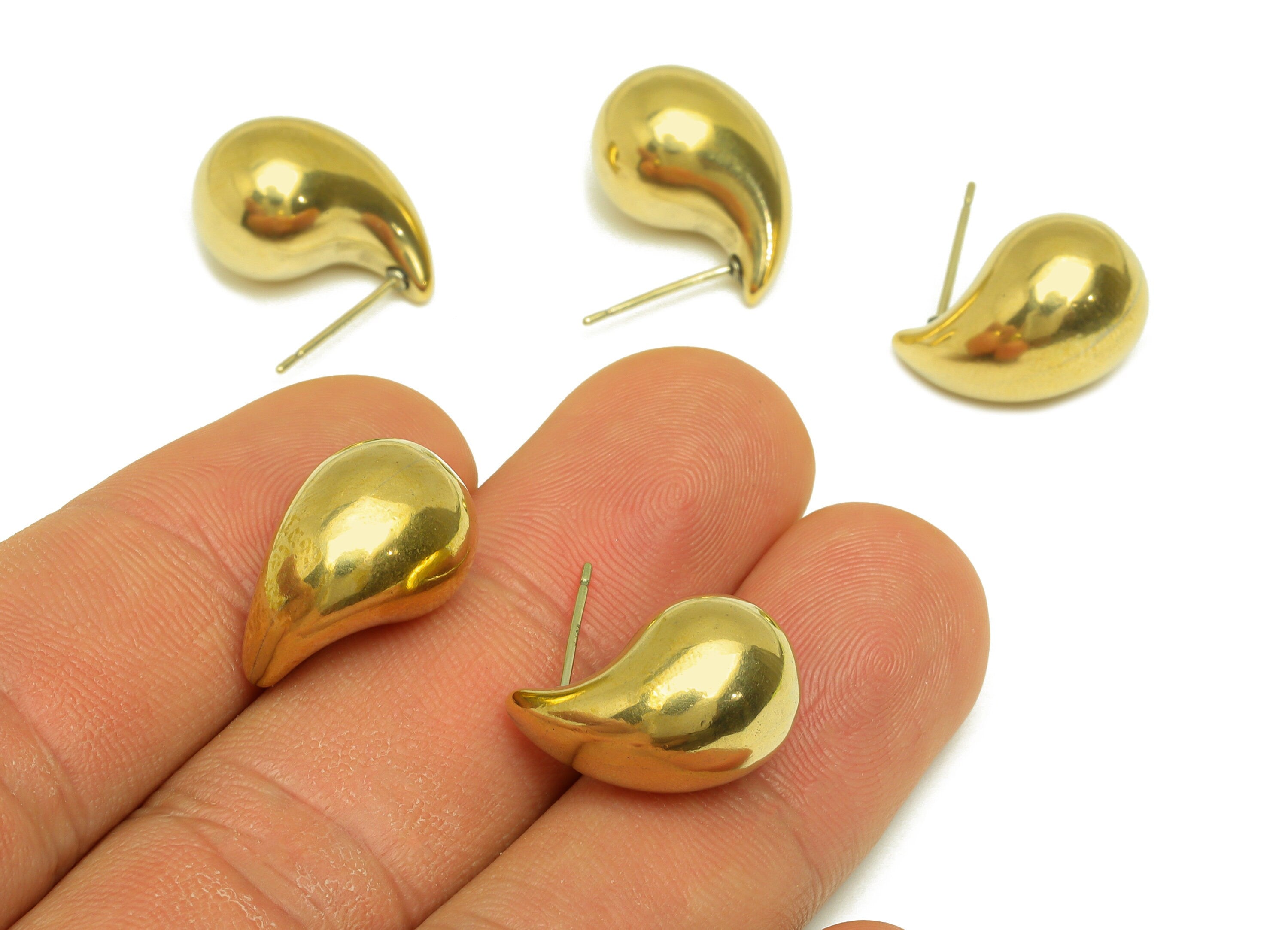 Brass Drop Earring Stud - Raw Brass Teardrop Earring Post - Brass Cubic Teardrop Earring Post - 925 Silver Stud - 18x11.6x11.2mm - PP10548 - DOMEDBAZAAR
