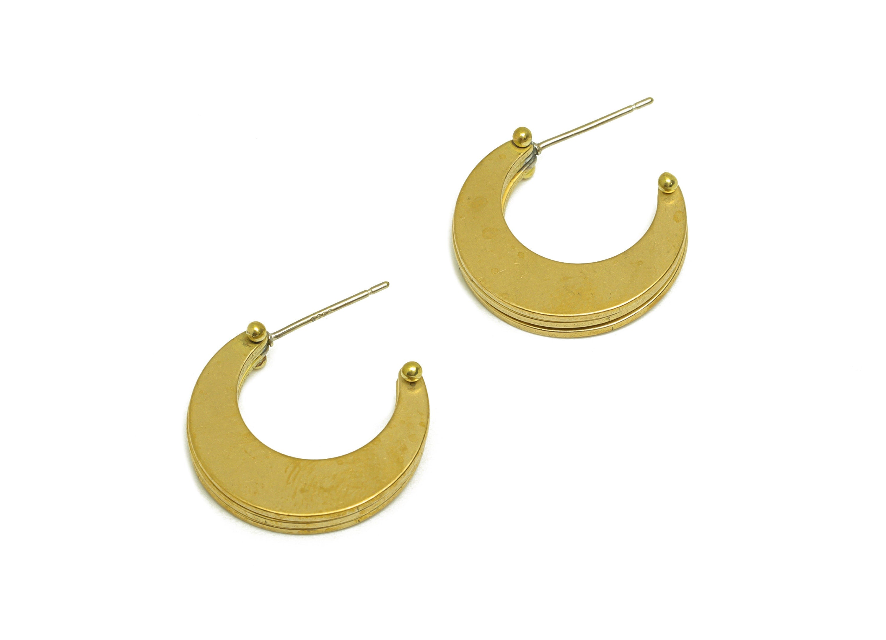 Brass Hoop C Earring Stud - Raw Brass Hoop Crescent Earring Post - Brass Open Hoop Thick Earring Post - 20.8x17.5x3.4mm - PP10617 - DOMEDBAZAAR