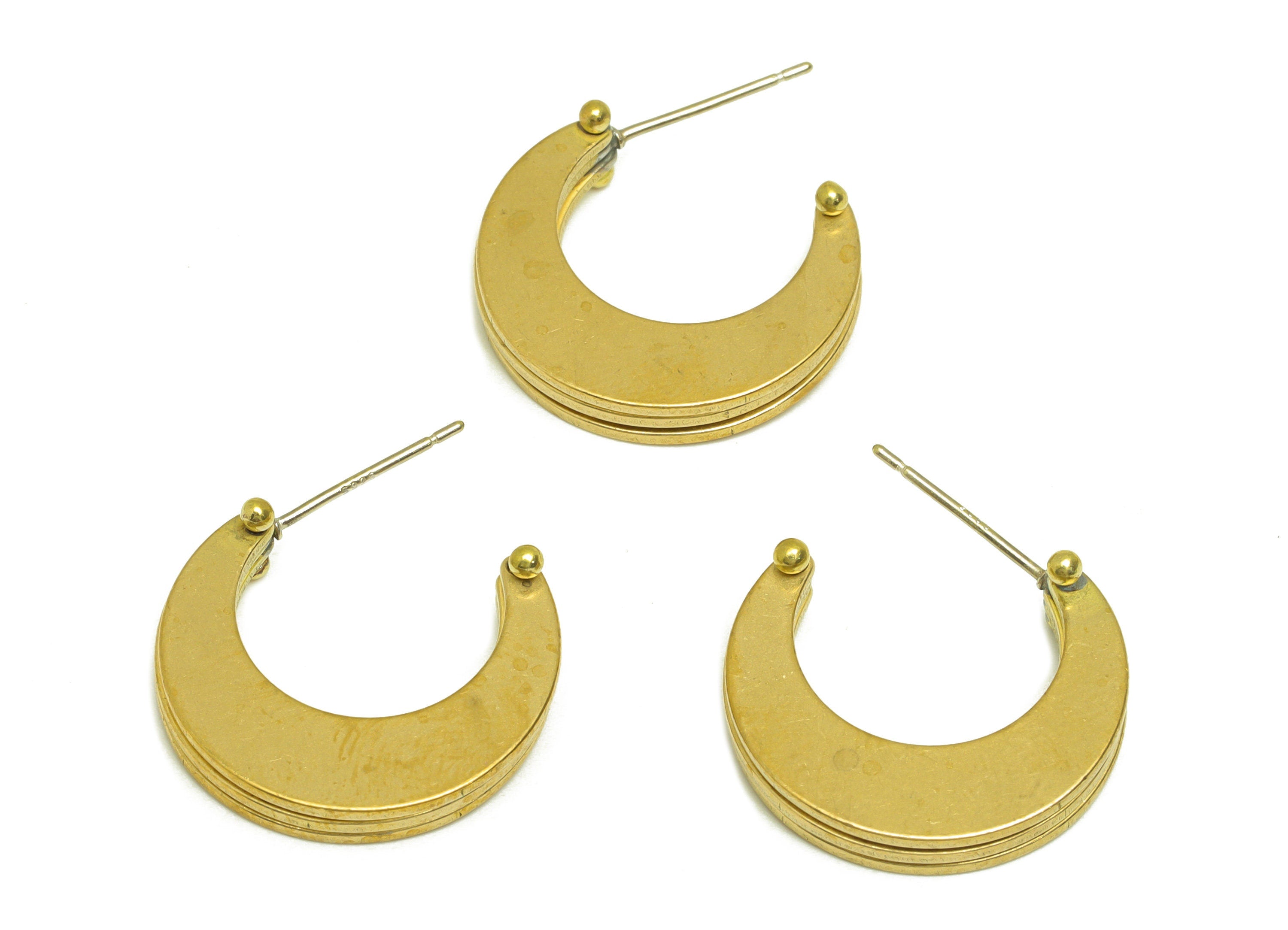 Brass Hoop C Earring Stud - Raw Brass Hoop Crescent Earring Post - Brass Open Hoop Thick Earring Post - 20.8x17.5x3.4mm - PP10617 - DOMEDBAZAAR