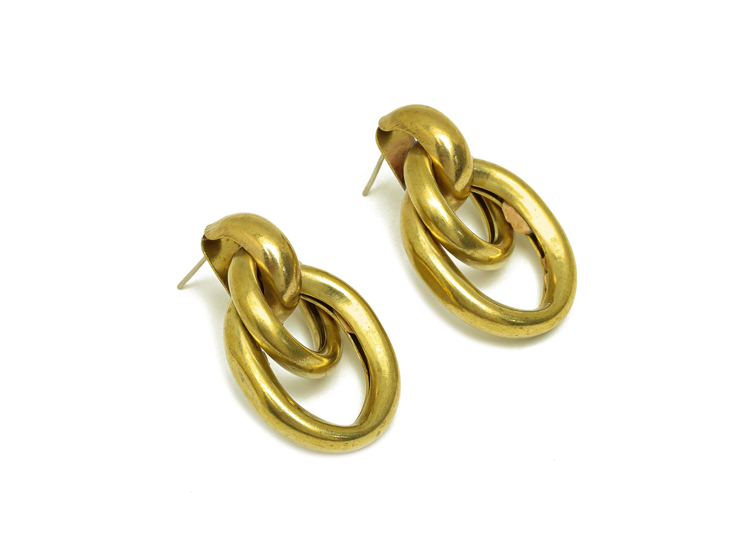 Brass Interlock Earring Stud - Raw Brass Thick Oval Earring Post - Brass Geometry Earring Stud- 925 Silver Post - 35x21x11mm - PP10584 - DOMEDBAZAAR