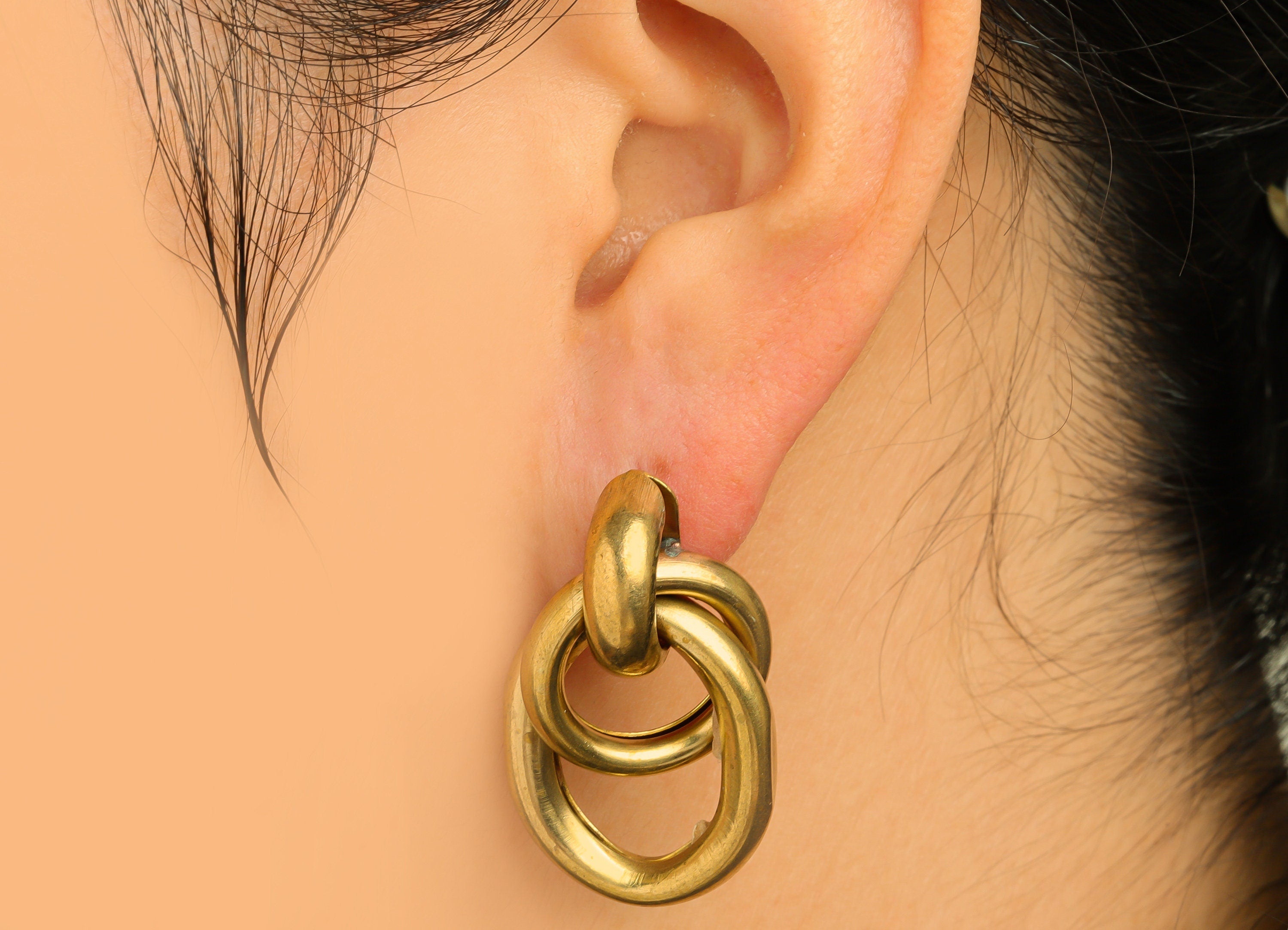 Brass Interlock Earring Stud - Raw Brass Thick Oval Earring Post - Brass Geometry Earring Stud- 925 Silver Post - 35x21x11mm - PP10584 - DOMEDBAZAAR