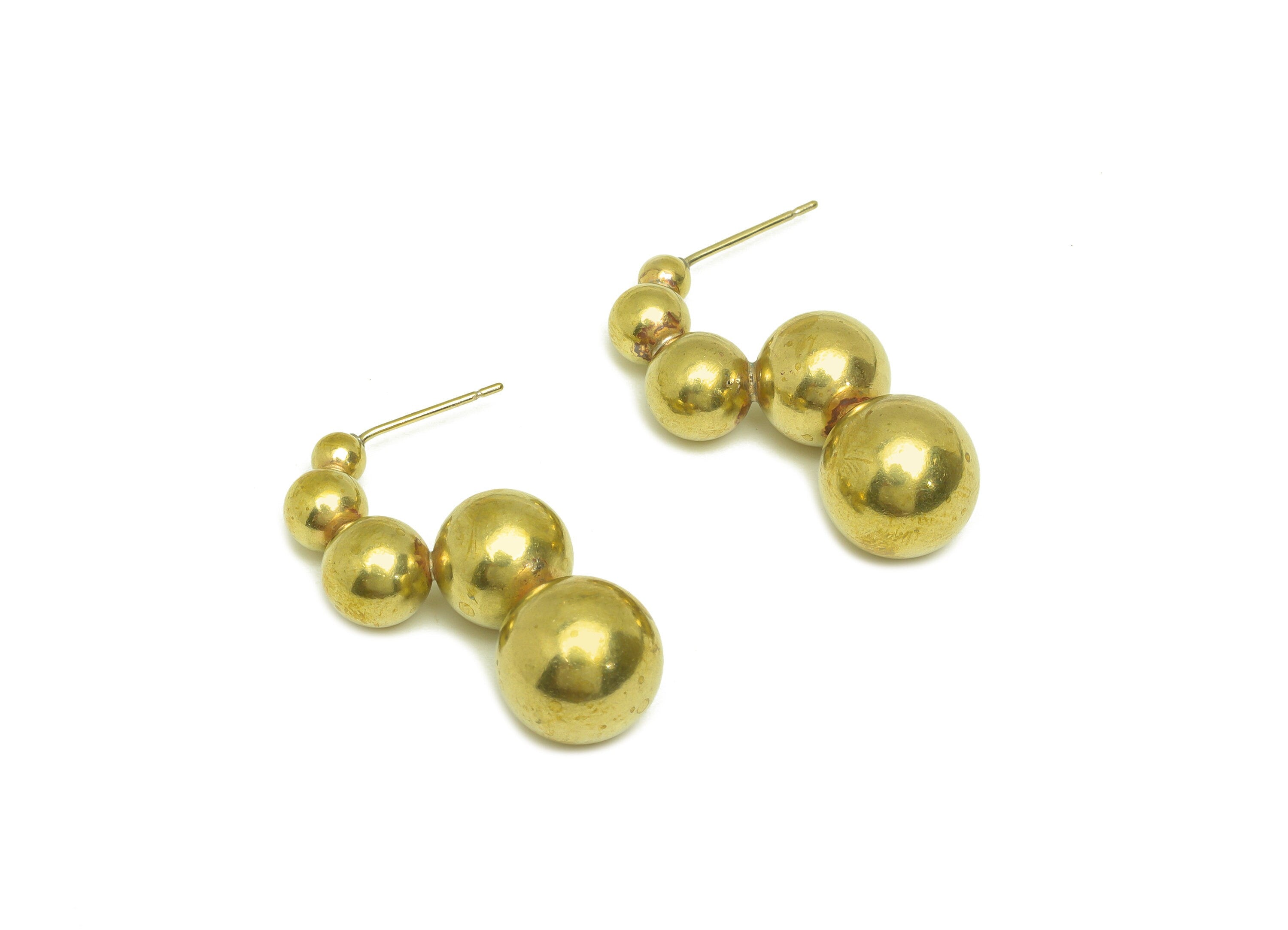 Brass Beaded Earring Stud - Raw Brass Gold Ball Earring Post - Brass Bead Stud Earring - Imitation Silver Stud - 33x14x11.6mm - PP10601 - DOMEDBAZAAR
