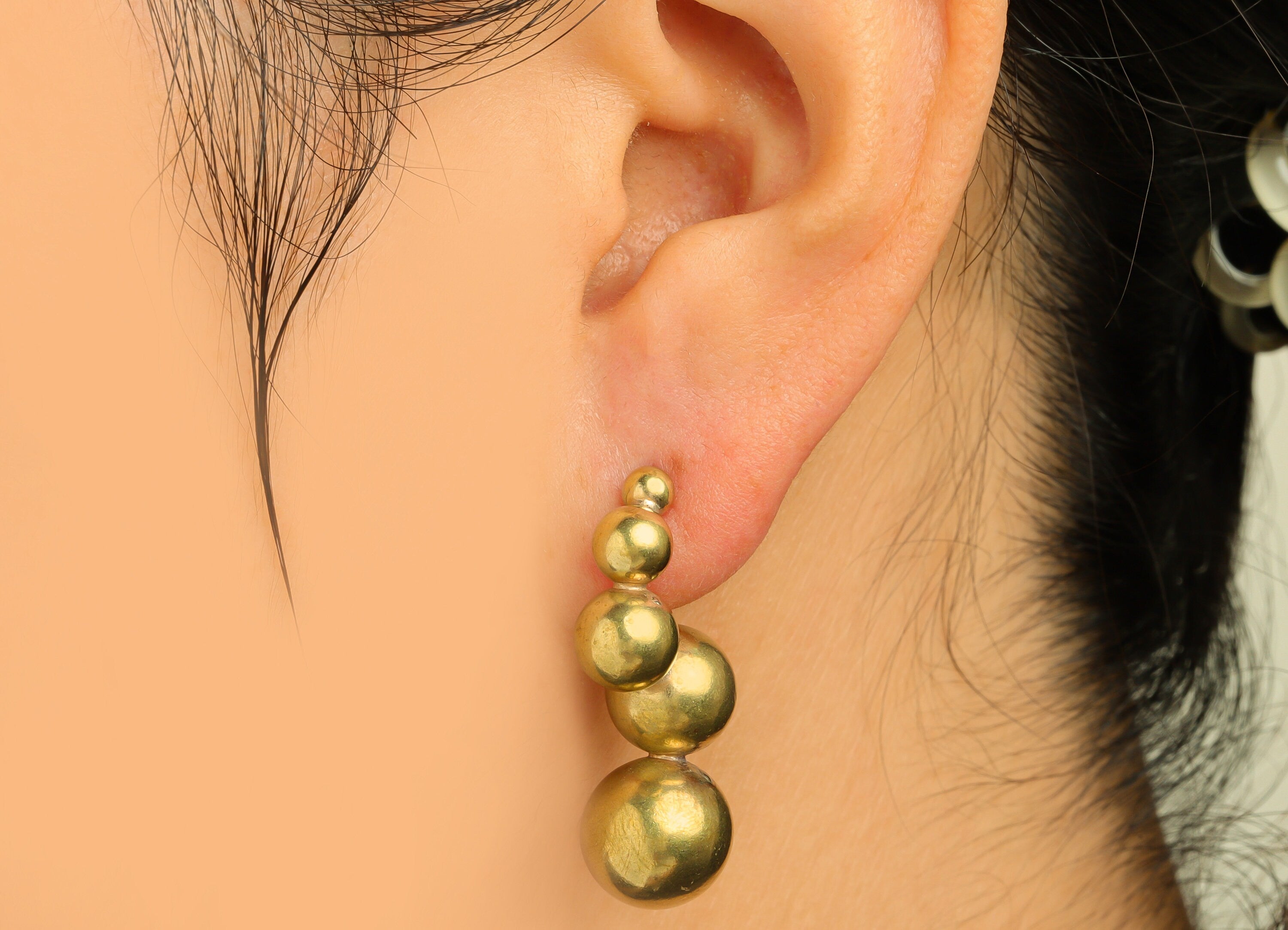 Brass Beaded Earring Stud - Raw Brass Gold Ball Earring Post - Brass Bead Stud Earring - Imitation Silver Stud - 33x14x11.6mm - PP10601 - DOMEDBAZAAR