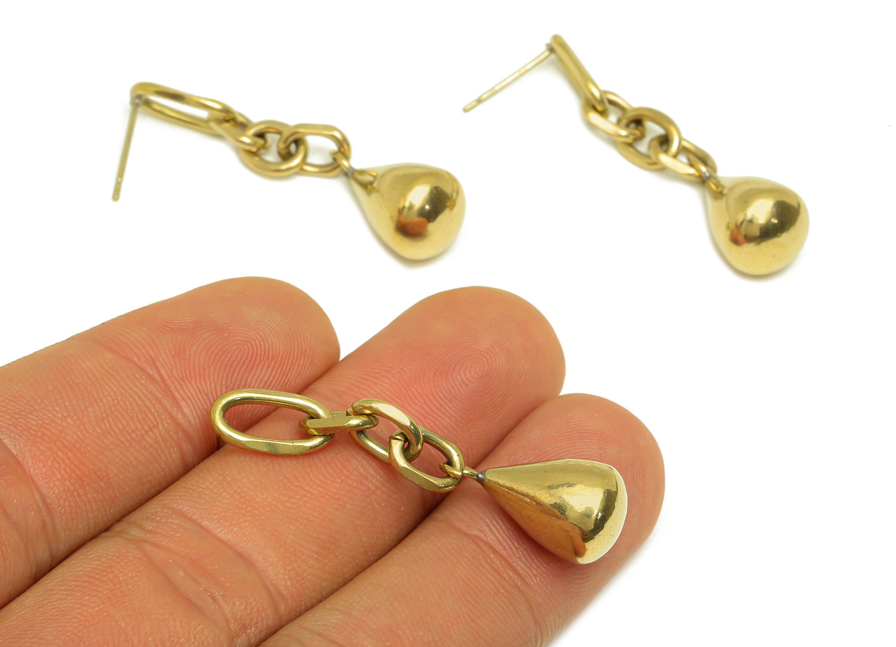 Brass Chain Earring Stud - Raw Brass Chian Drop Earring Post - Brass Dangle Chain Teardrop Earring Stud - Dangel Post - 42x9x9mm - PP10594 - DOMEDBAZAAR