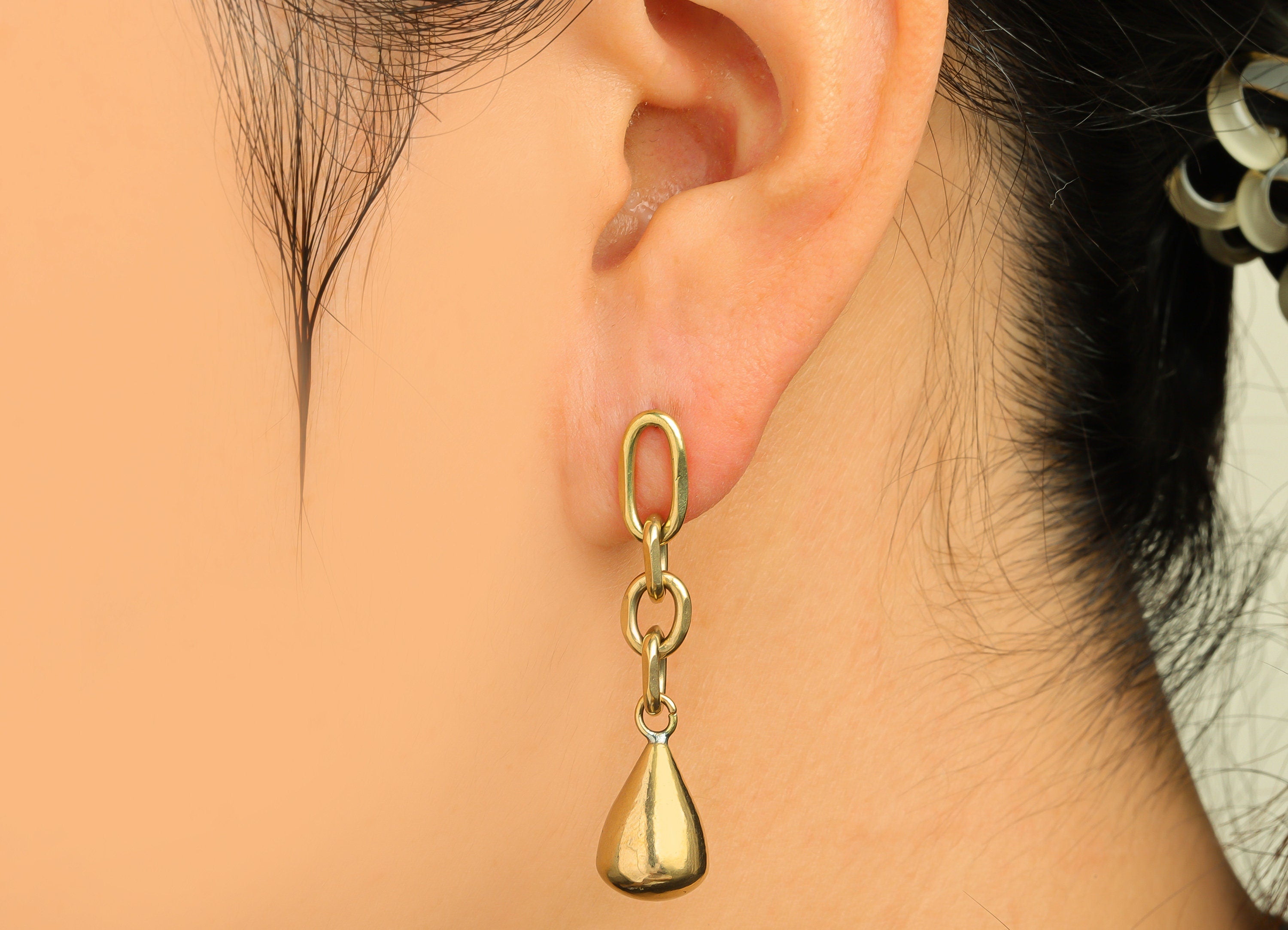 Brass Chain Earring Stud - Raw Brass Chian Drop Earring Post - Brass Dangle Chain Teardrop Earring Stud - Dangel Post - 42x9x9mm - PP10594 - DOMEDBAZAAR