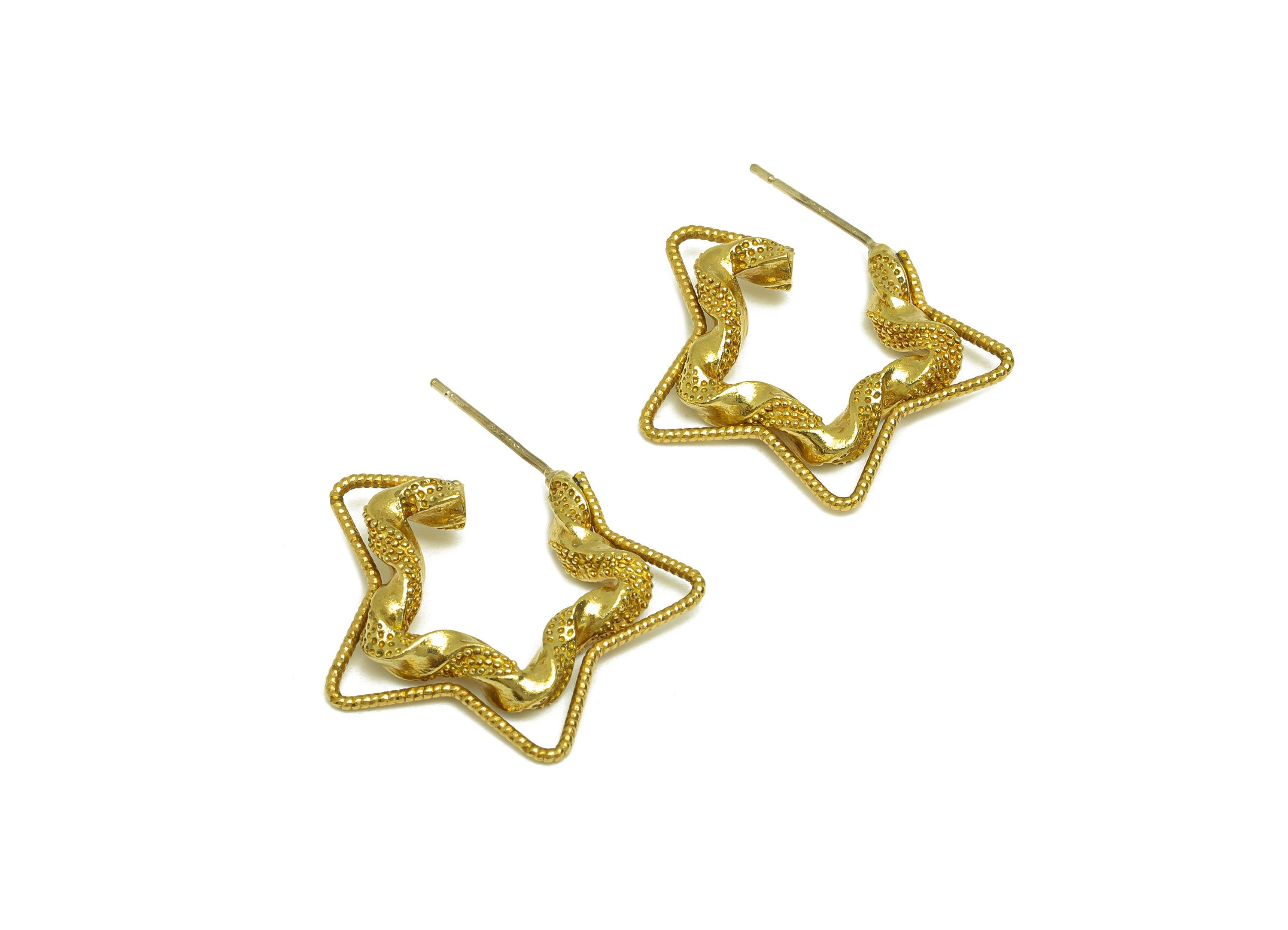 Brass Star Earring Stud - Raw Brass Textured Star Earring Post - Brass Double Star Earring Stud - Brass Open Star Post - 26x21x4mm - PP10604 - DOMEDBAZAAR
