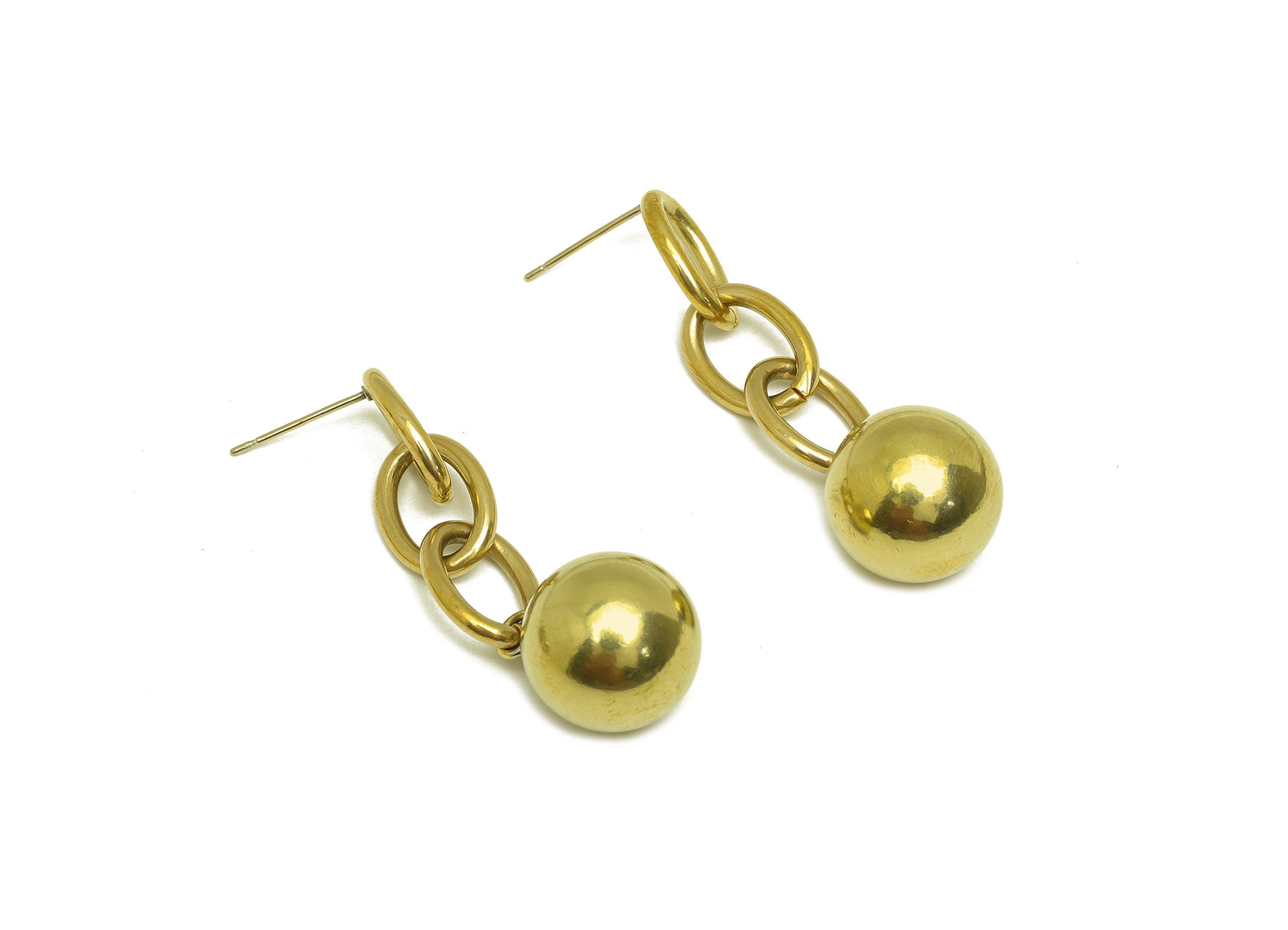 Brass Chain Earring Stud - Raw Brass Dangle Ball Earring Post - Brass Dangle Bead Earring Stud - Brass Dangle Post - 46x13.8x13mm - PP10585 - DOMEDBAZAAR