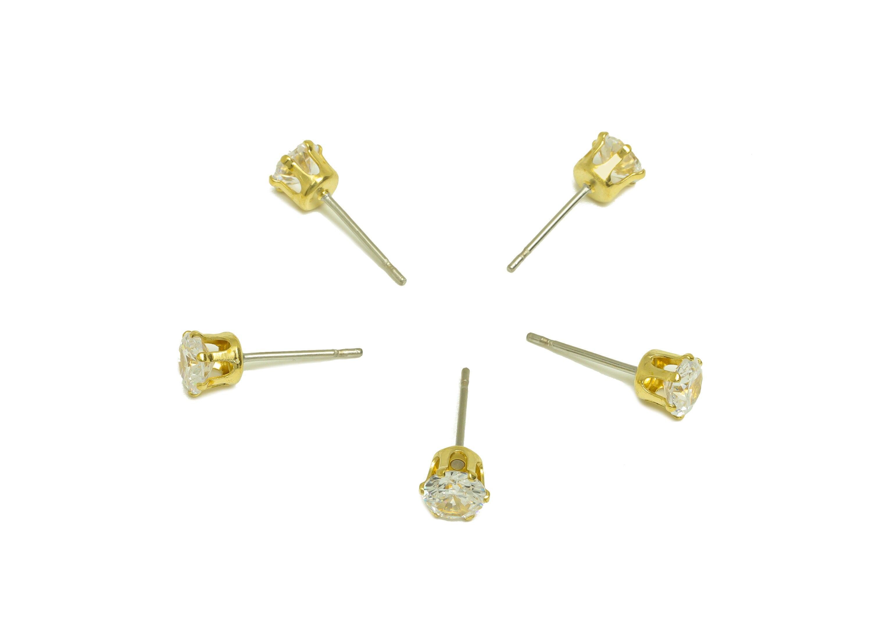 5mm Brass CZ Earring Stud - Raw Brass Mini Round Zircon Earring Post - Brass Cubic Zircon Earring Stud - Brass CZ Post - 5x5x4.4mm - PP10533 - DOMEDBAZAAR