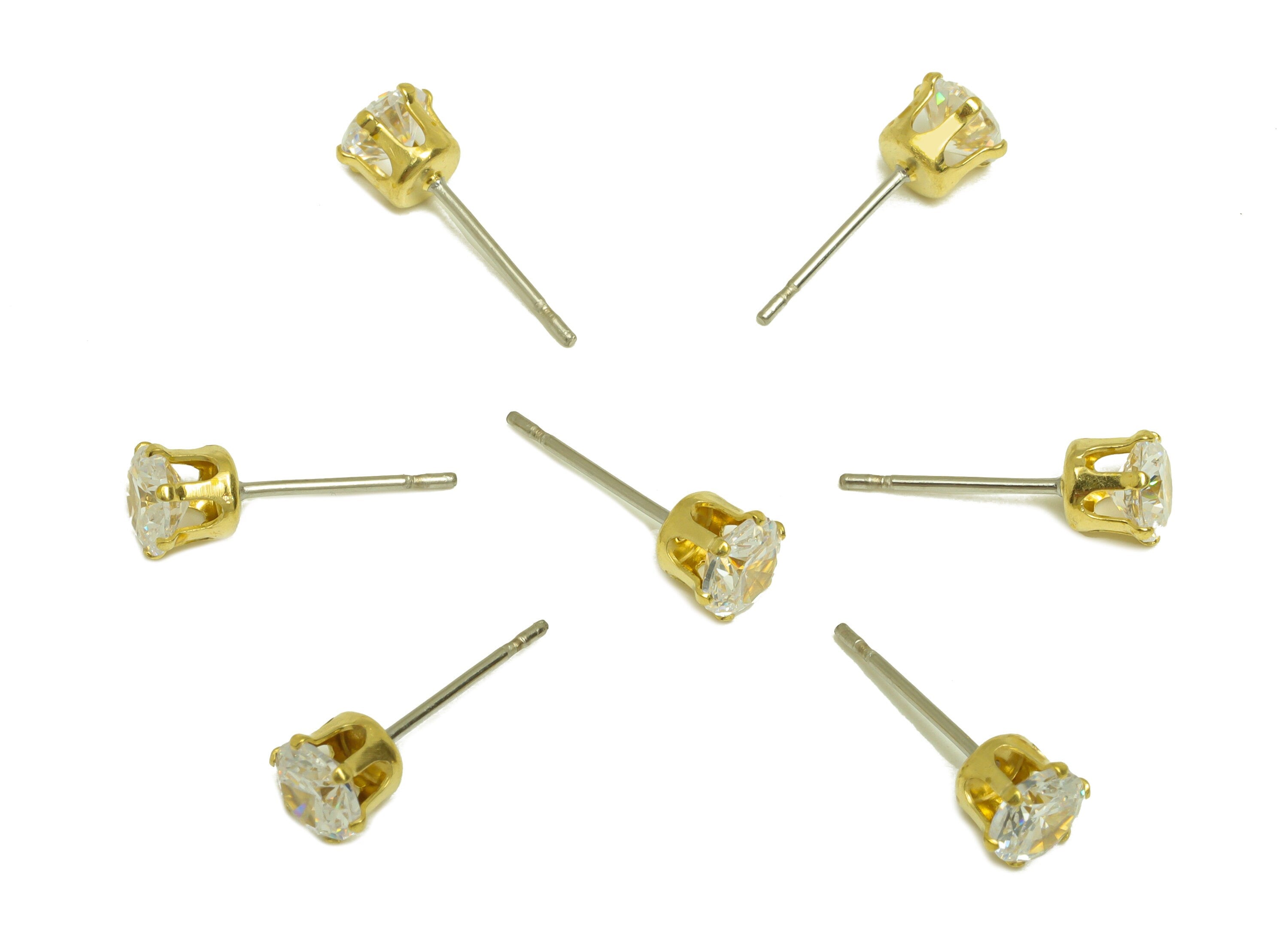5mm Brass CZ Earring Stud - Raw Brass Mini Round Zircon Earring Post - Brass Cubic Zircon Earring Stud - Brass CZ Post - 5x5x4.4mm - PP10533 - DOMEDBAZAAR