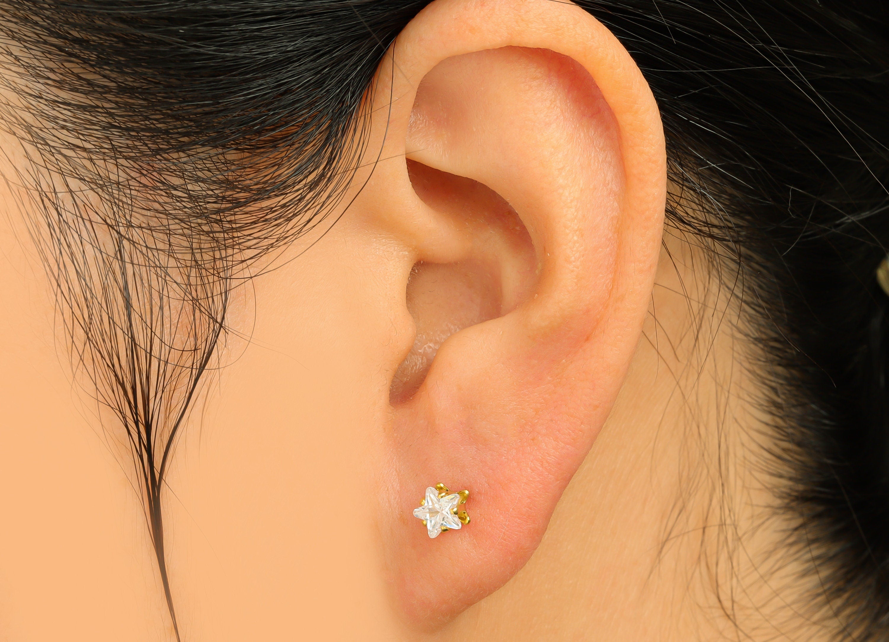 Brass CZ Earring Stud - Raw Brass Star Zircon Earring Post - Brass Cubic Zircon Earring Stud - Flower CZ Post - 5x5x5.3mm - PP10541 - DOMEDBAZAAR