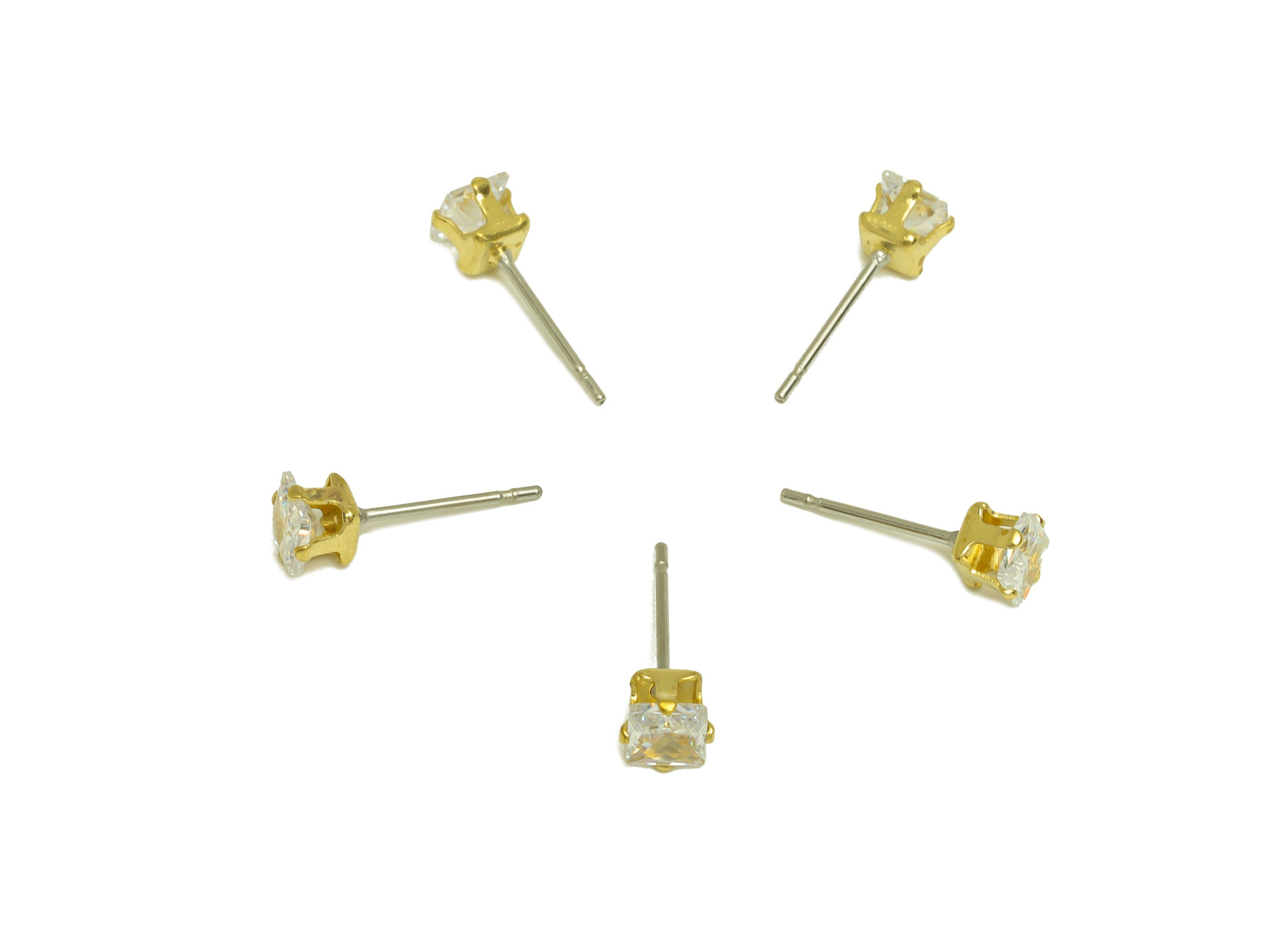 Brass CZ Earring Stud - Raw Brass Square Zircon Earring Post - Brass Cubic Zircon Earring Stud - Geometry CZ Post - 5x4x4mm - PP10532-4 - DOMEDBAZAAR
