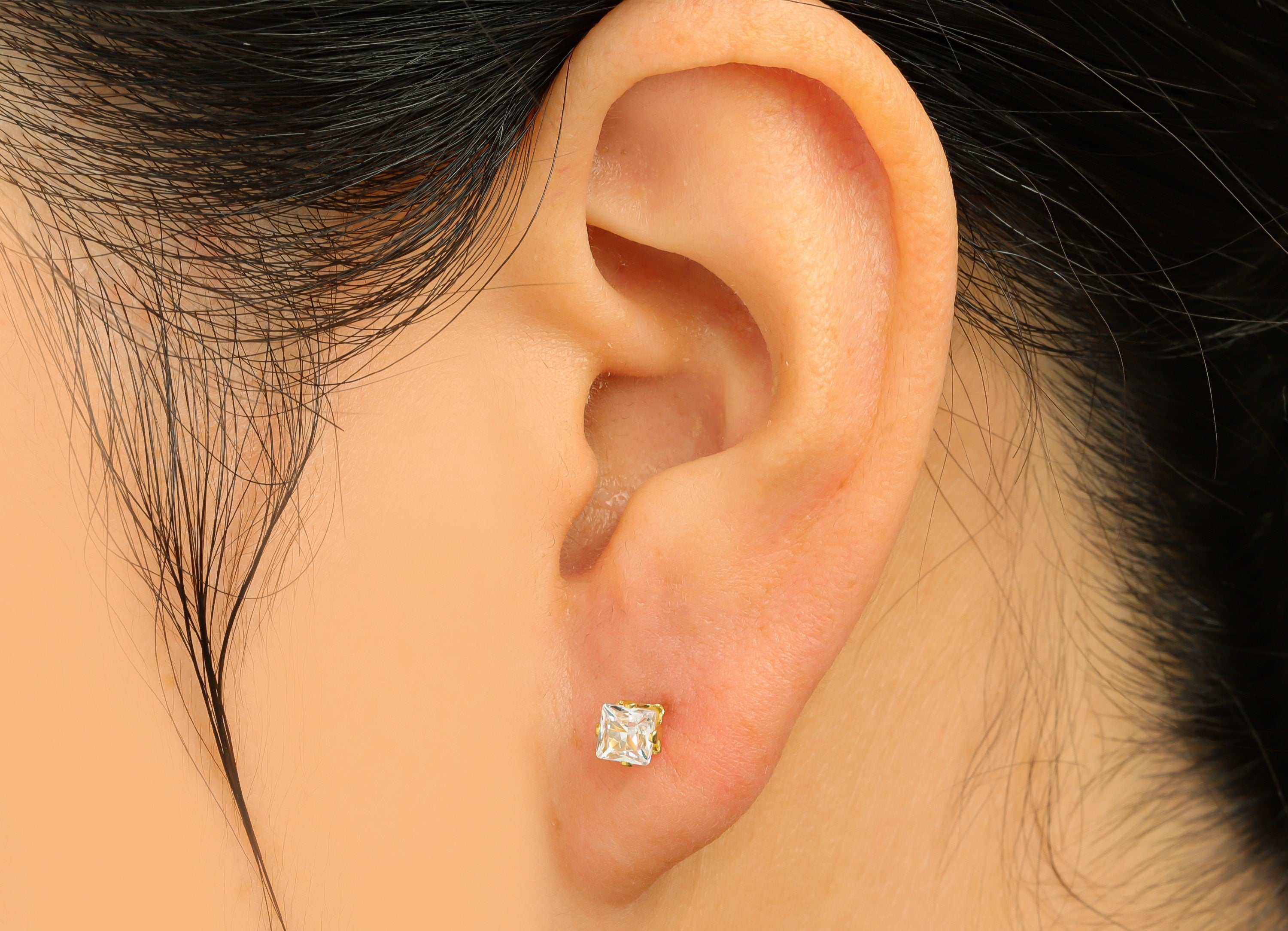 Brass CZ Earring Stud - Raw Brass Square Zircon Earring Post - Brass Cubic Zircon Earring Stud - Geometry CZ Post - 5x4x4mm - PP10532-4 - DOMEDBAZAAR