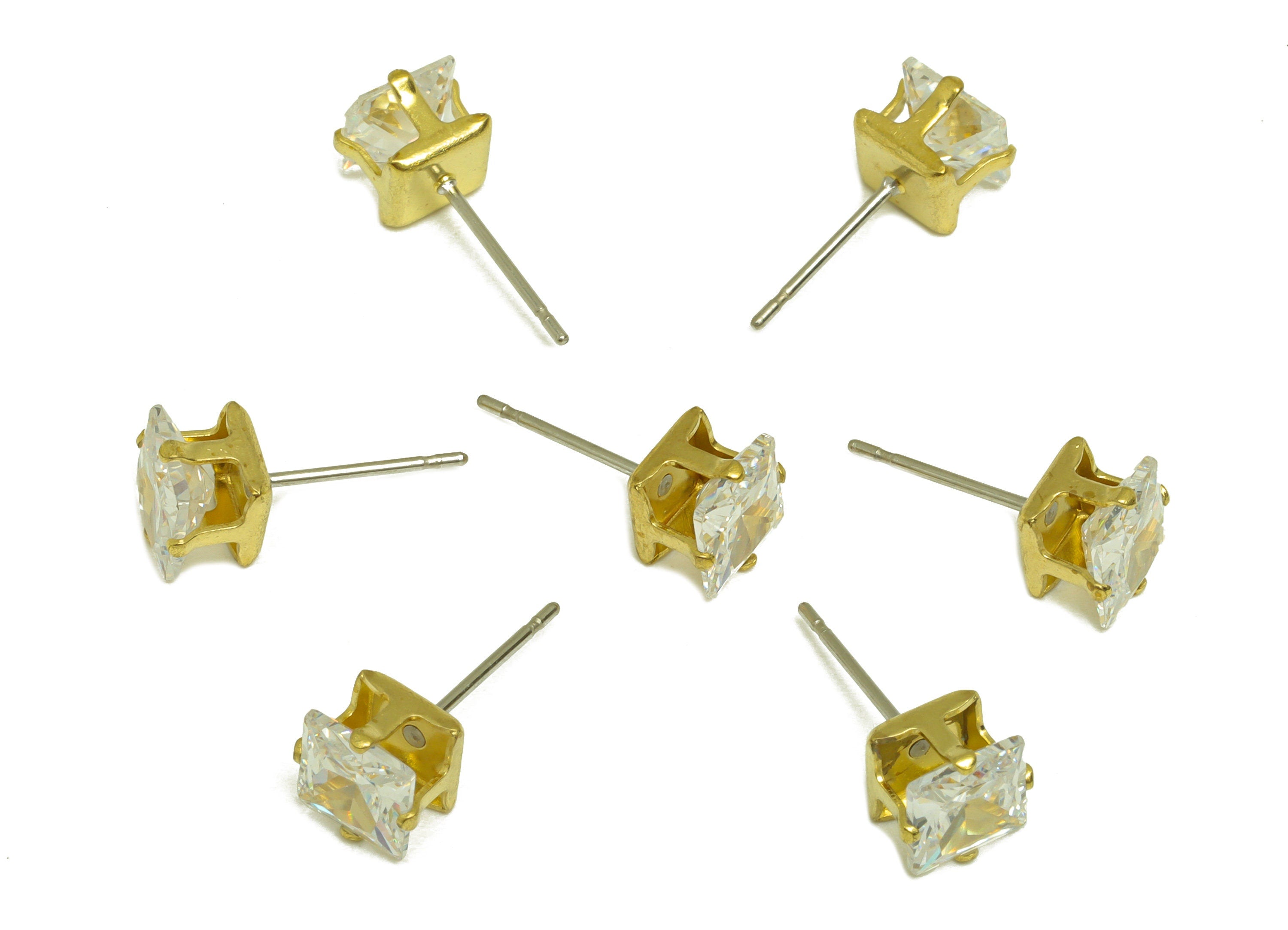 Brass CZ Earring Stud - Raw Brass Square Zircon Earring Post - Brass Cubic Zircon Earring Stud - Geometry CZ Post - 6x6x5mm - PP10538 - DOMEDBAZAAR