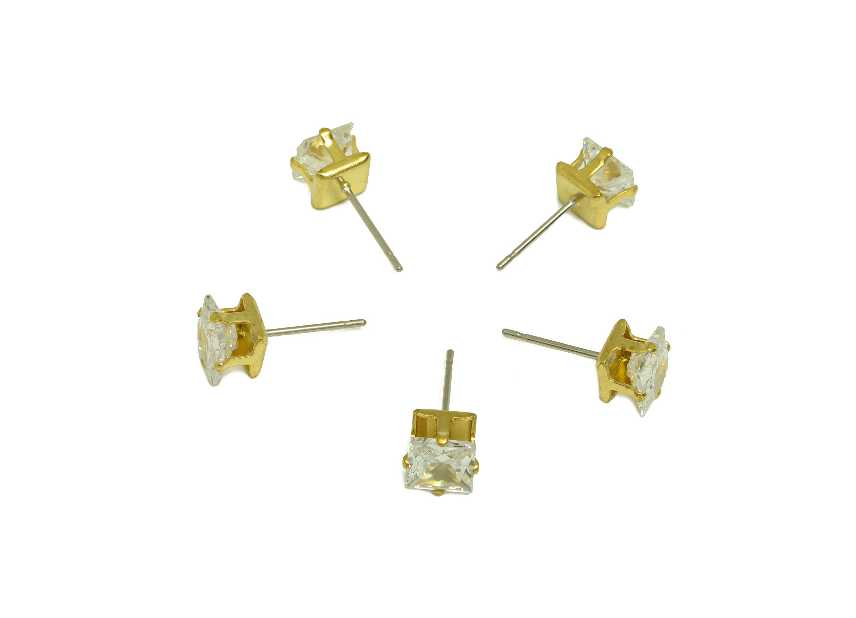 Brass CZ Earring Stud - Raw Brass Square Zircon Earring Post - Brass Cubic Zircon Earring Stud - Geometry CZ Post - 6x6x5mm - PP10538 - DOMEDBAZAAR