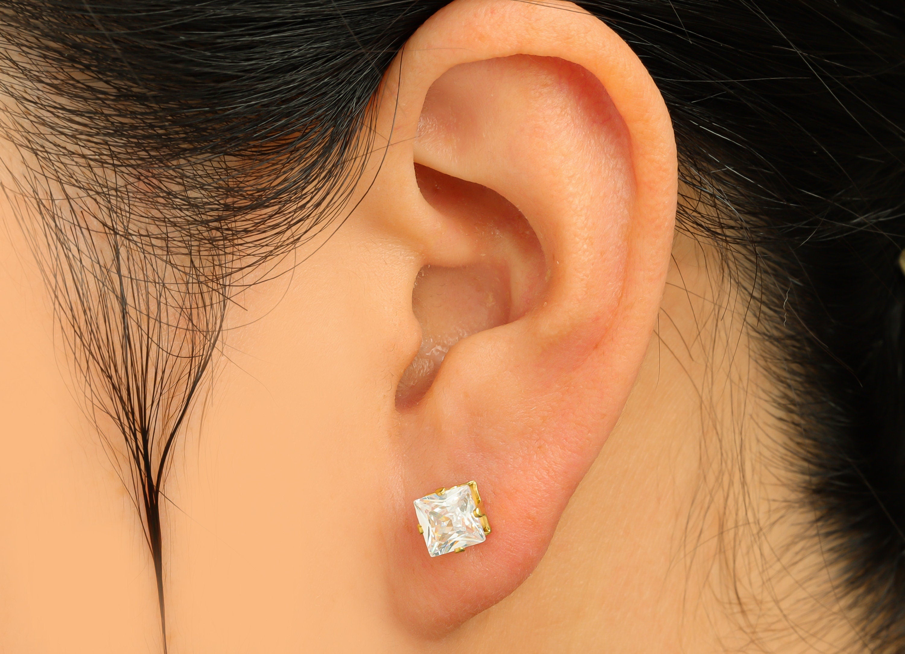 Brass CZ Earring Stud - Raw Brass Square Zircon Earring Post - Brass Cubic Zircon Earring Stud - Geometry CZ Post - 6x6x5mm - PP10538 - DOMEDBAZAAR