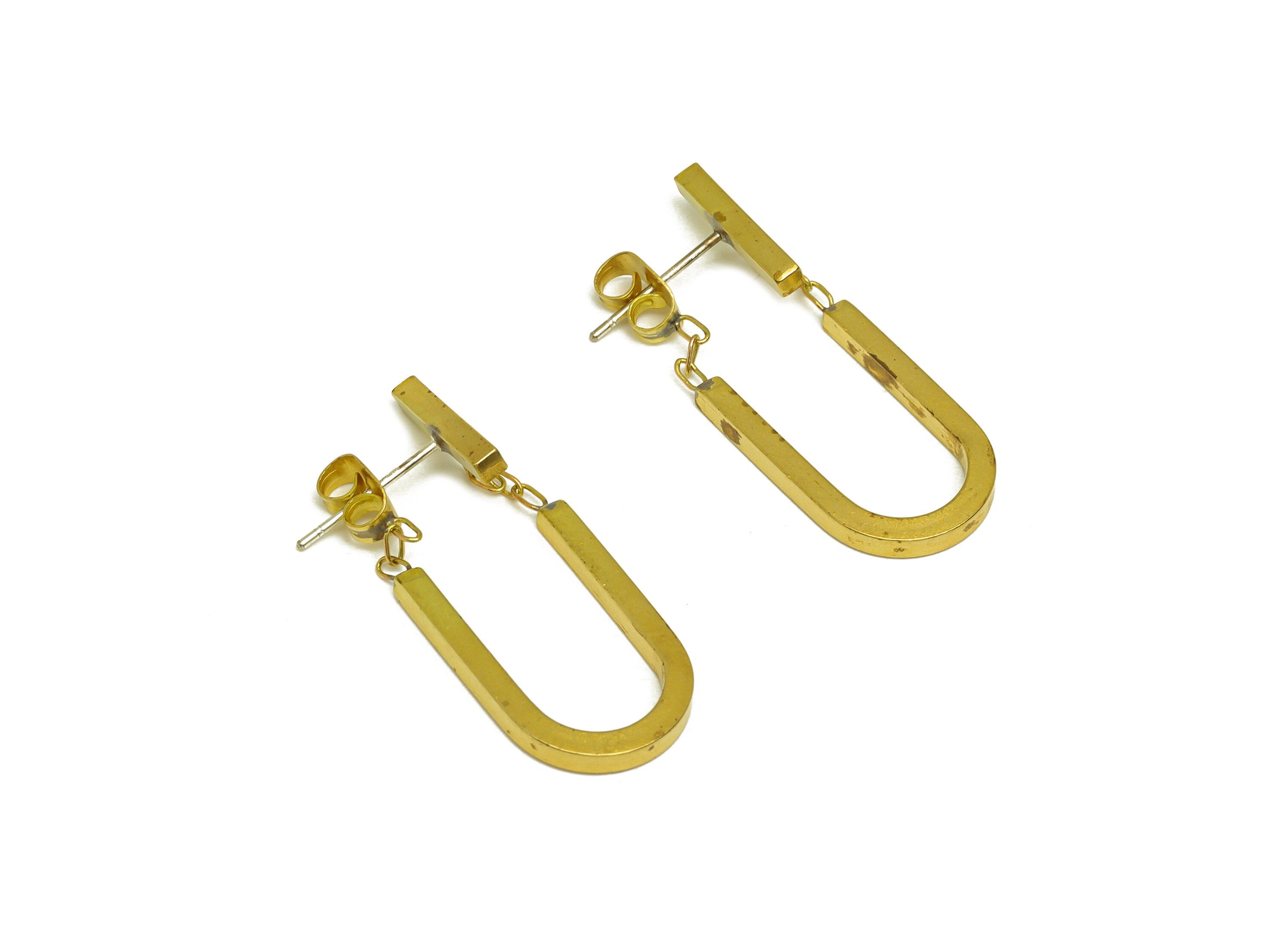 Brass Hoop Earring Stud - Raw Brass Hoop Stick Earring Post - Brass U Chian Earring Stud - Brass Dangle Post - 30x13x2mm - PP10596 - DOMEDBAZAAR