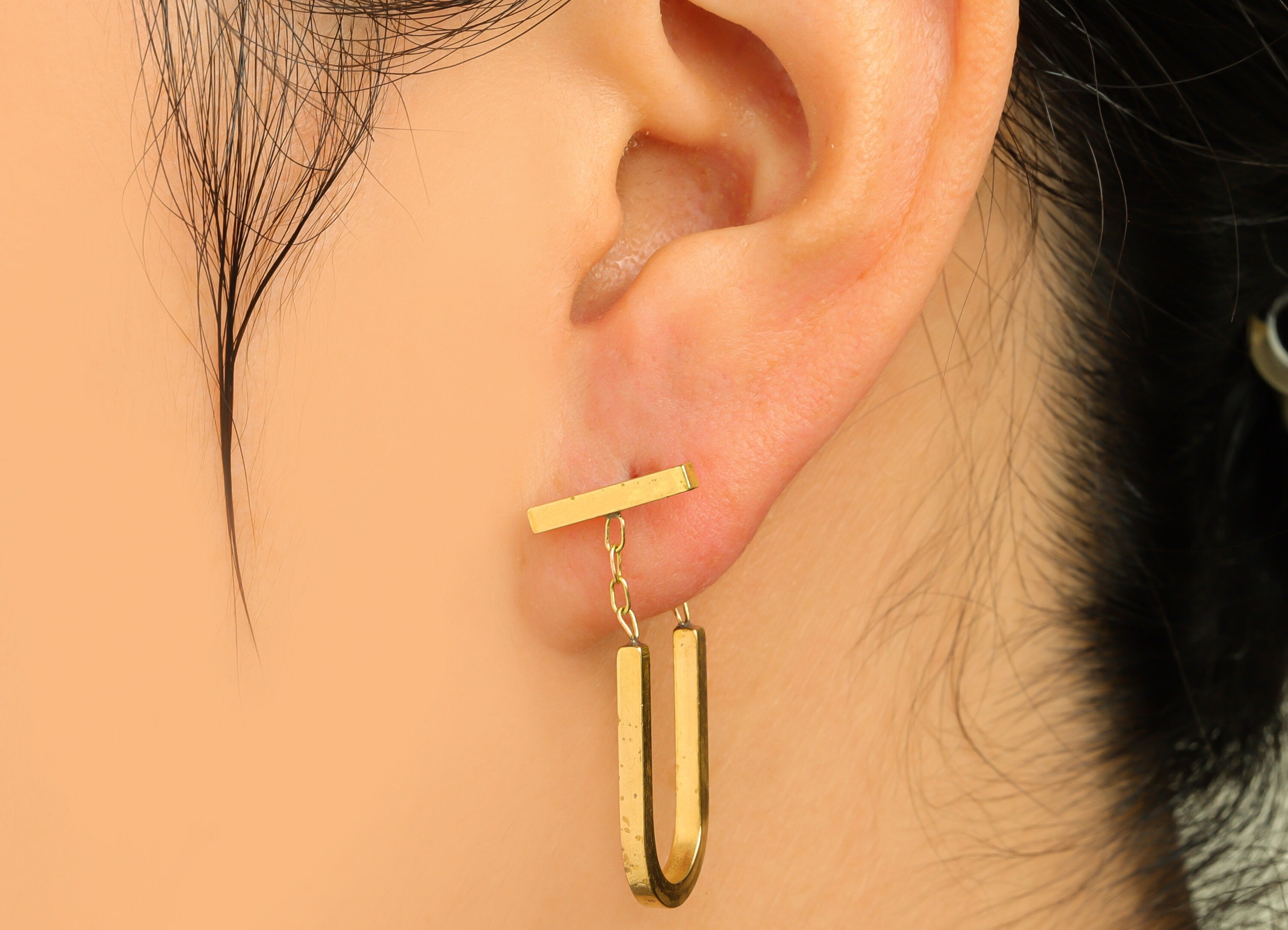 Brass Hoop Earring Stud - Raw Brass Hoop Stick Earring Post - Brass U Chian Earring Stud - Brass Dangle Post - 30x13x2mm - PP10596 - DOMEDBAZAAR