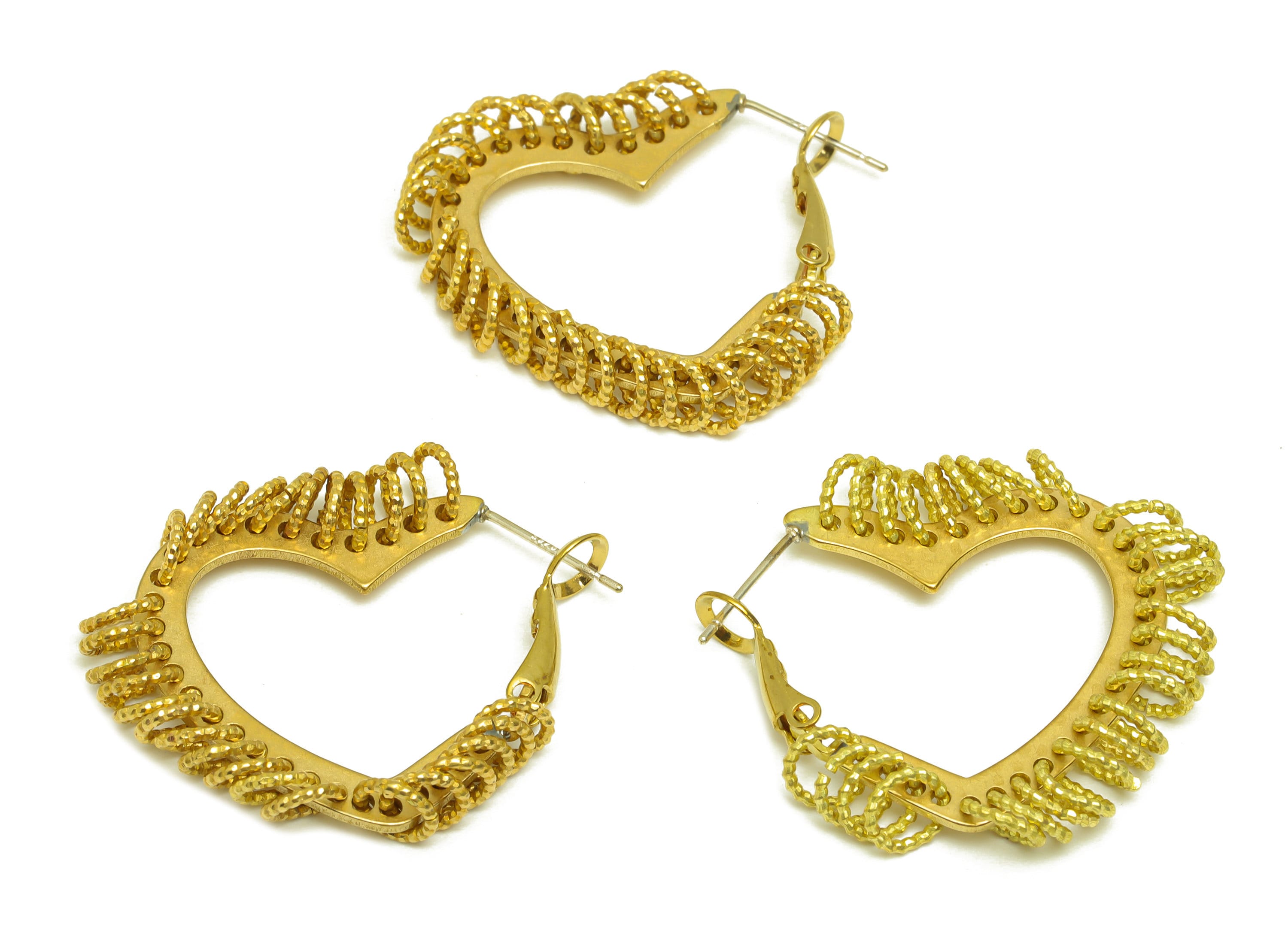 Brass Hoop Earring - Raw Brass Heart Clasp Back Earring - Brass Textured Hoop Clasp Earring - Jump Ring Clasp Earring - 32x29x2mm - PP10565 - DOMEDBAZAAR