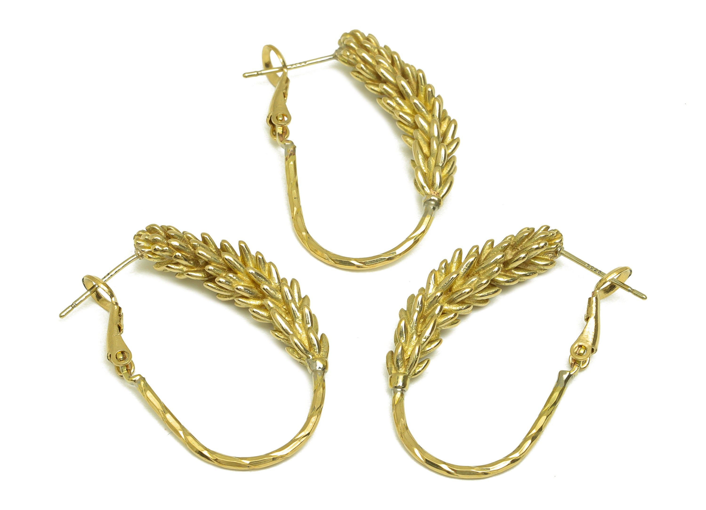 Brass Oval Hoop Earring - Raw Brass Clasp Back Ears Of Wheat Earring - Brass Hoop Clasp Earring - Botanical Clasp - 33x21x5.8mm - PP10614 - DOMEDBAZAAR