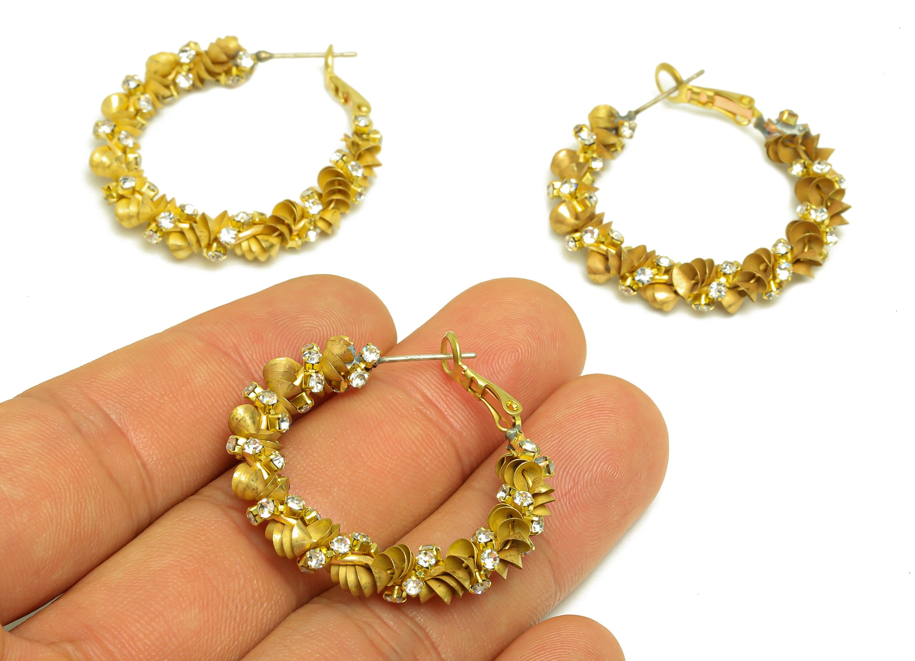 Brass CZ Hoop Earring - Raw Brass Clasp Chian Zircon Earring - Brass Hoop Clasp Earring - Cubic Zircon Clasp - 34x33x5mm - PP10610 - DOMEDBAZAAR