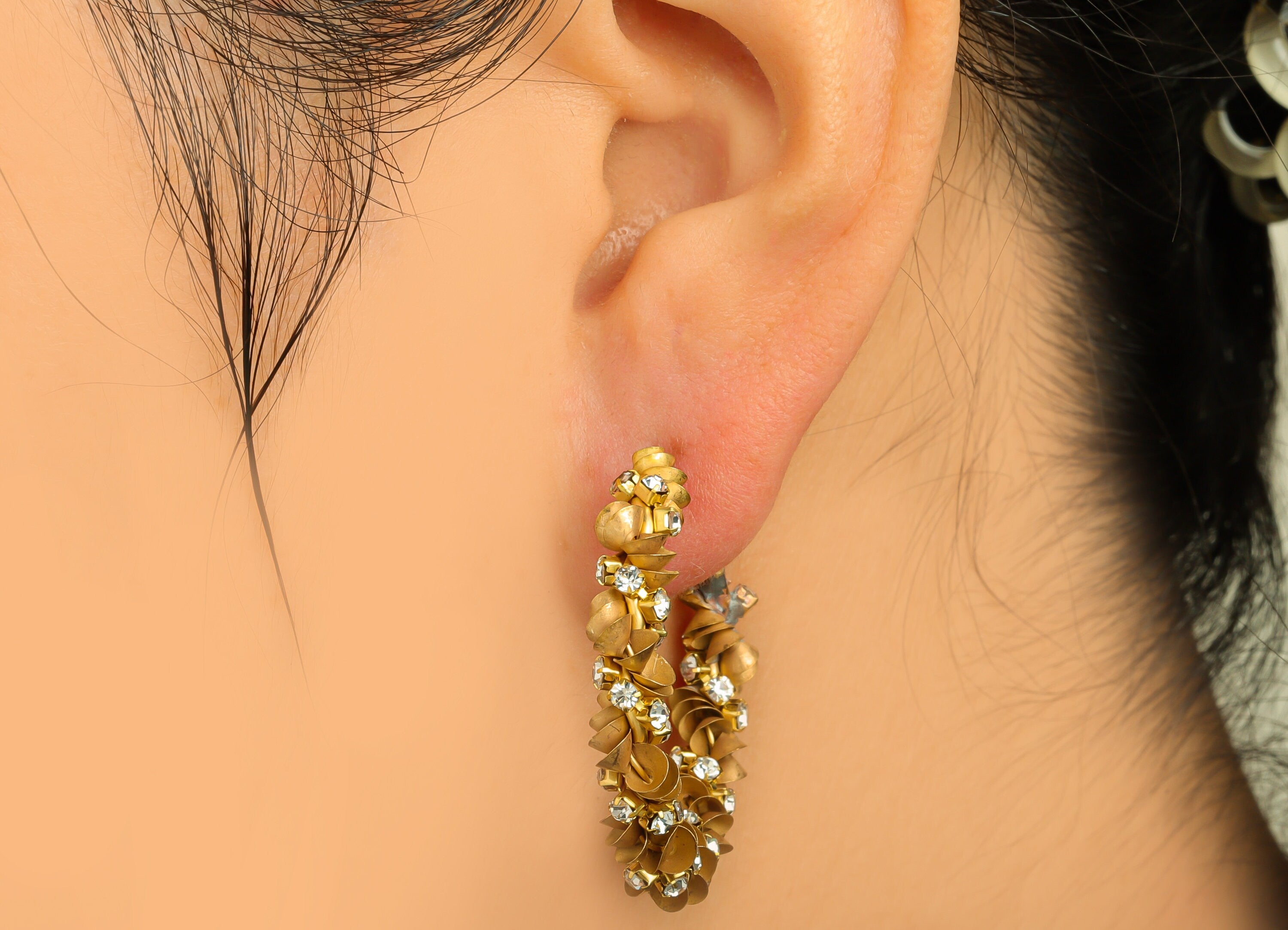 Brass CZ Hoop Earring - Raw Brass Clasp Chian Zircon Earring - Brass Hoop Clasp Earring - Cubic Zircon Clasp - 34x33x5mm - PP10610 - DOMEDBAZAAR