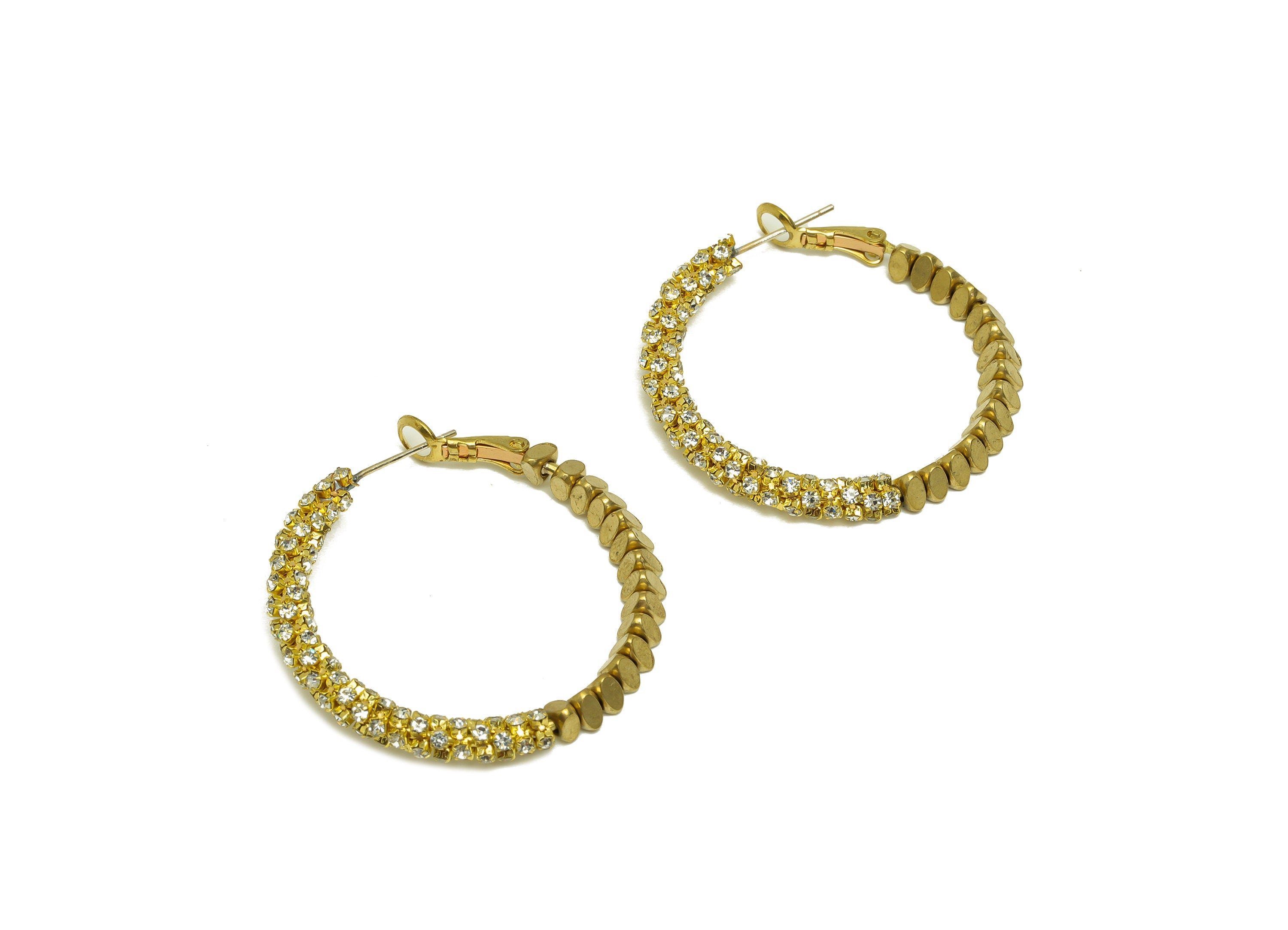Brass CZ Hoop Earring - Raw Brass Clasp Chian Zircon Earring - Brass Beaded Hoop Clasp Earring - Cubic Zircon Clasp - 36x34x4.5mm - PP10595 - DOMEDBAZAAR