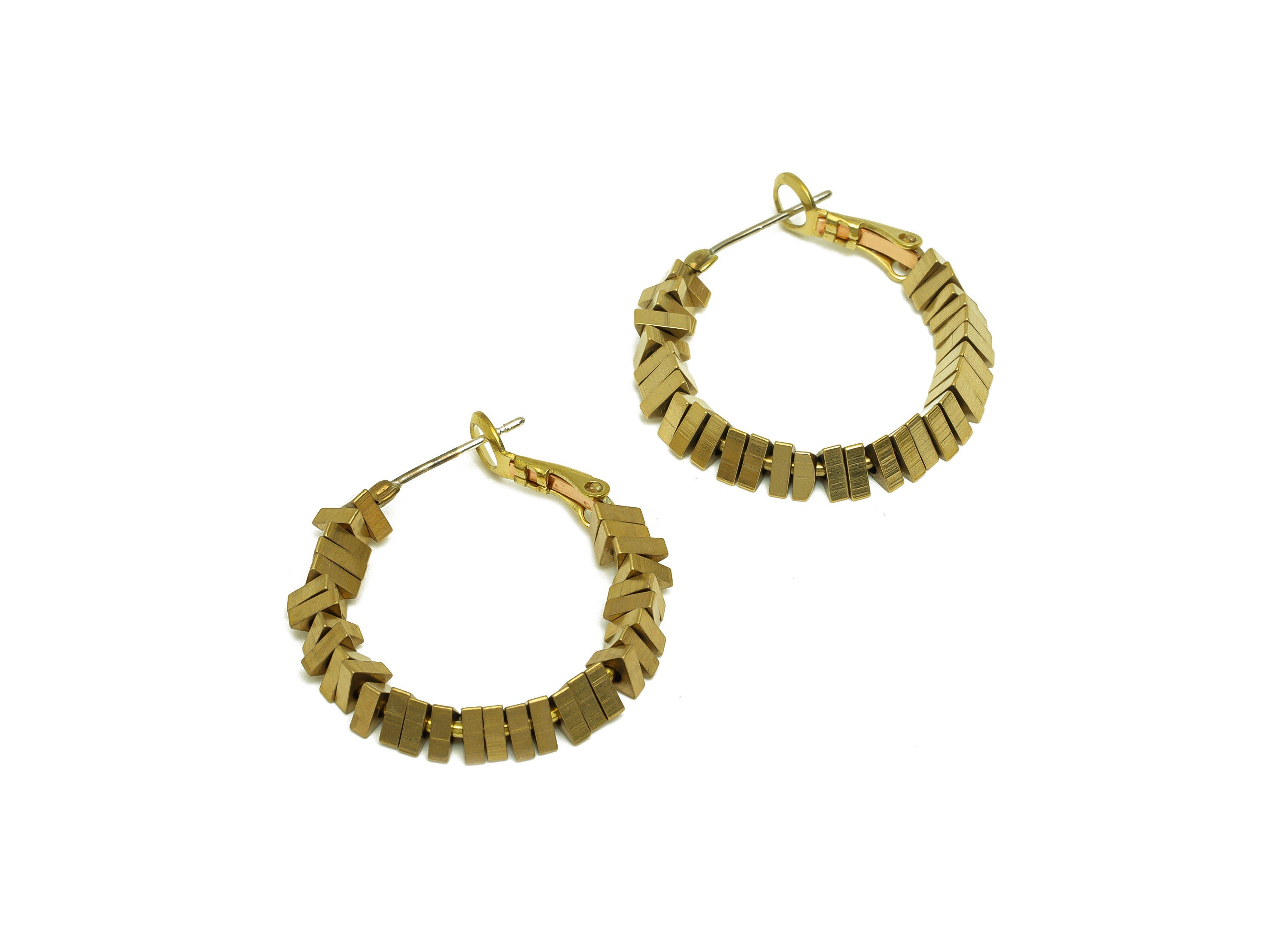 Brass Hoop Earring - Raw Brass Triangle Clasp Back Earring - Triangle Bead Hoop Clasp Earring - Brass Clasp Earring - 28x26x4mm - PP10572 - DOMEDBAZAAR