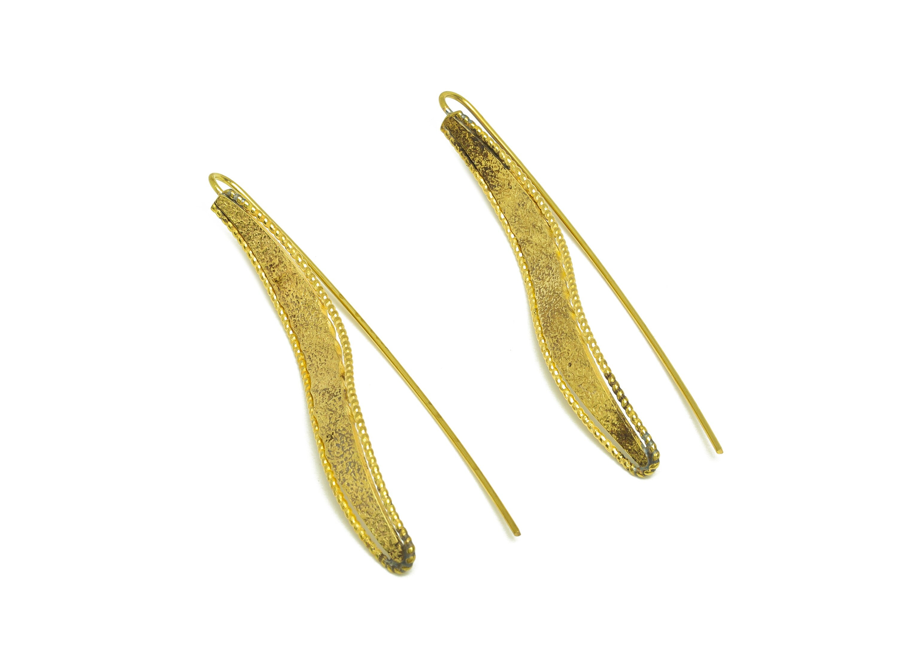 Brass Earring Wire Hook - Raw Brass Bent Marquise Ear Wire - Brass Textured Hook Ear Wire - Brass Hook Ear Wire - 52.8x7x1.2mm - PP10563 - DOMEDBAZAAR