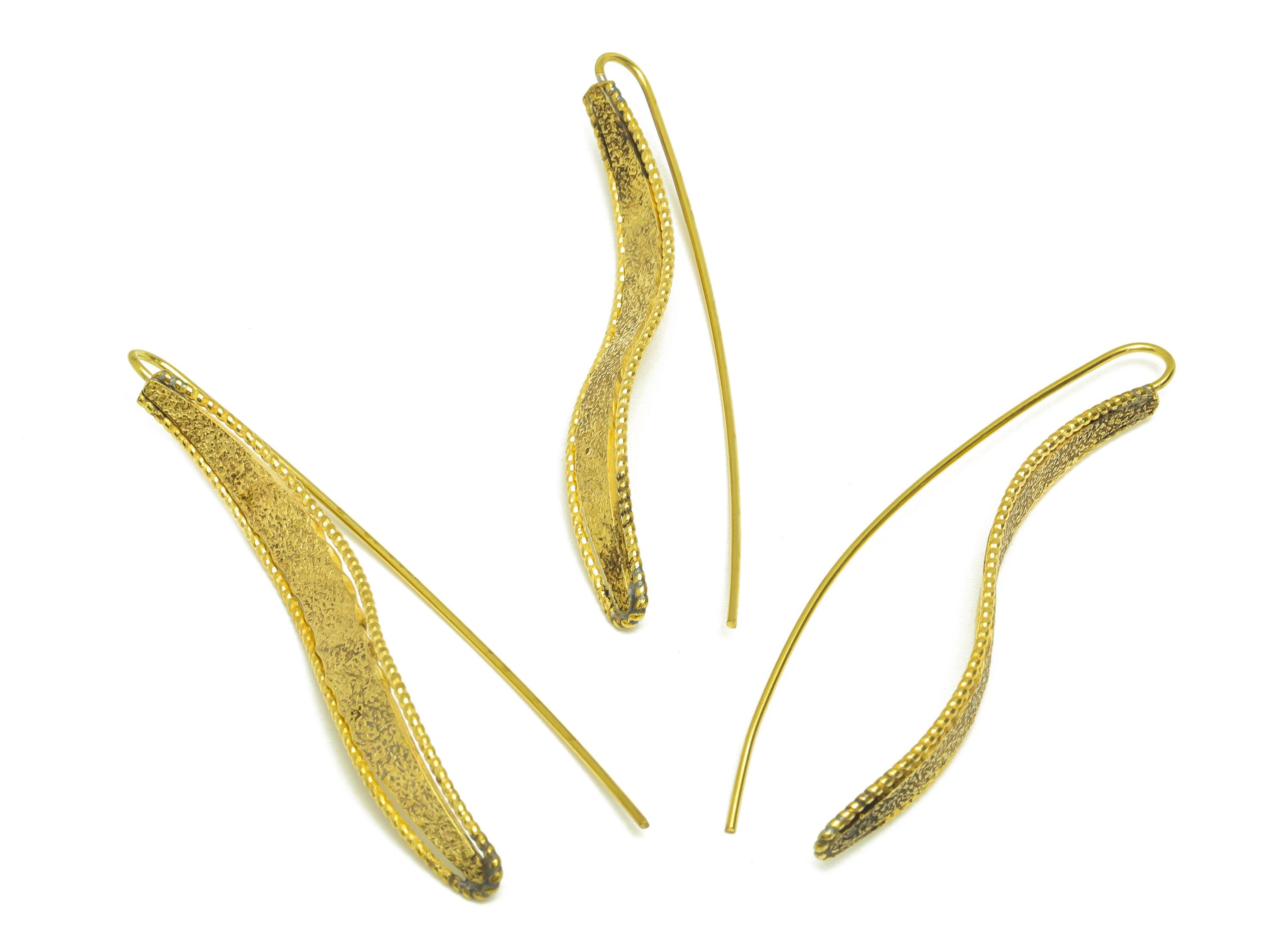 Brass Earring Wire Hook - Raw Brass Bent Marquise Ear Wire - Brass Textured Hook Ear Wire - Brass Hook Ear Wire - 52.8x7x1.2mm - PP10563 - DOMEDBAZAAR