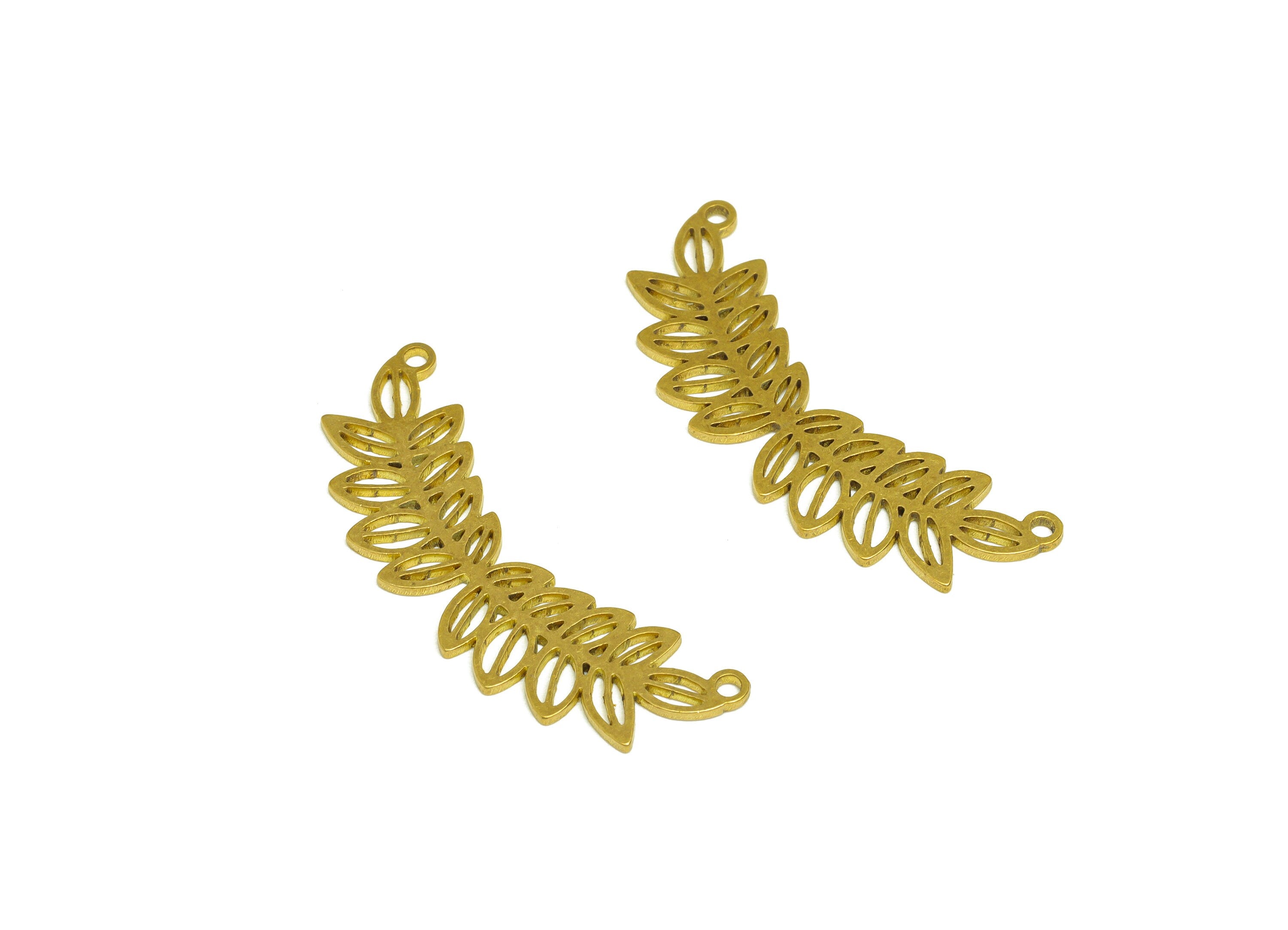 Brass Leaf Connector - Raw Brass Branch Earring Charms - Brass Botanical Connector - For Necklace - 37.5x14x0.89mm - PP10626 - DOMEDBAZAAR