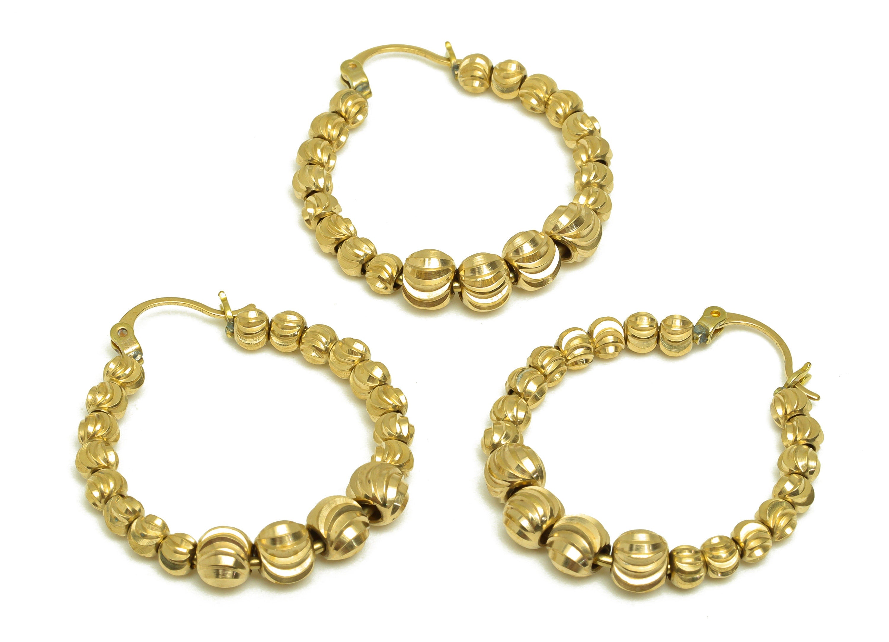 Brass Bead Hoop Earring - Raw Brass Hinged Back Earring - Brass Beaded Hinged Back Earring - Hinged Back Earring - 35x30x5.3mm - PP10571 - DOMEDBAZAAR