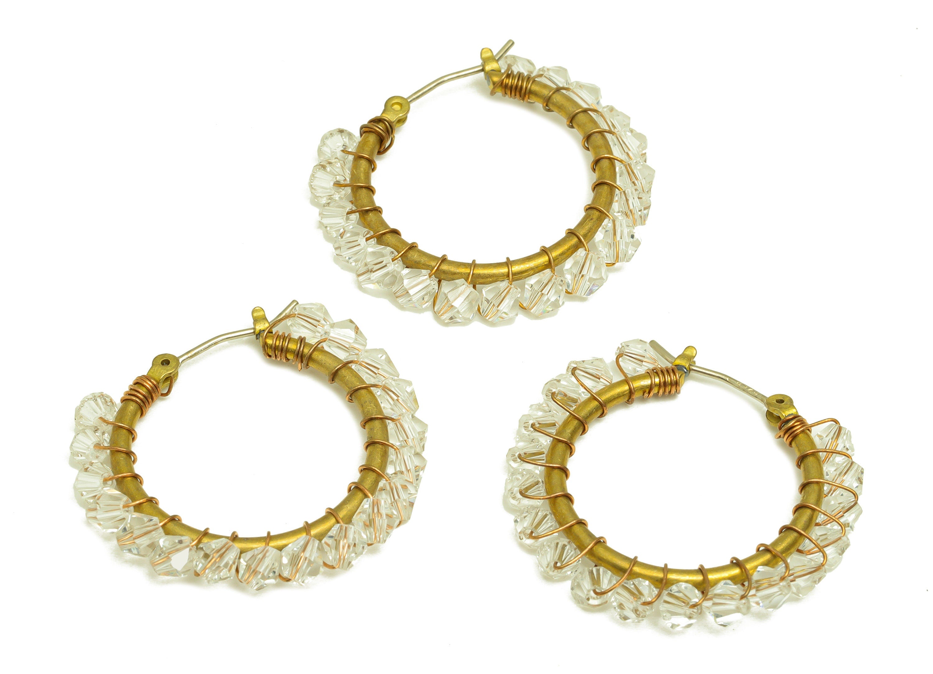 Brass CZ Bead Hoop Earring - Raw Brass Hinged Back Earring - Brass Beaded Cubic Zircon Earring - Hinged Back Earring - 32x28.7x3mm - PP10583 - DOMEDBAZAAR