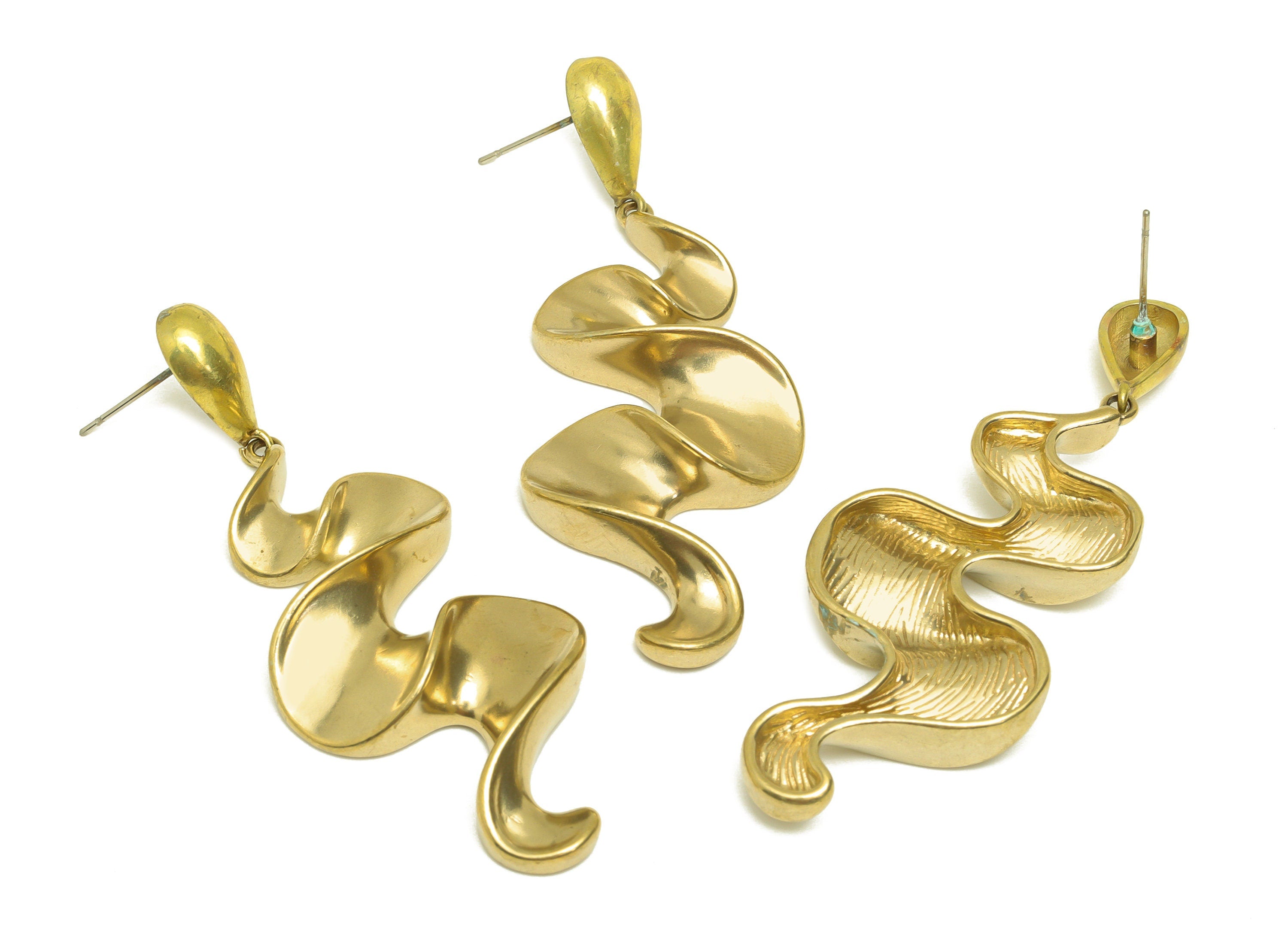 Brass Drop Earring Stud - Raw Brass Dangle Teardrop Earring Post - Brass Dangle Bent Earring Stud - Thick Dangle Post - 68x24x7mm - PP10634 - DOMEDBAZAAR