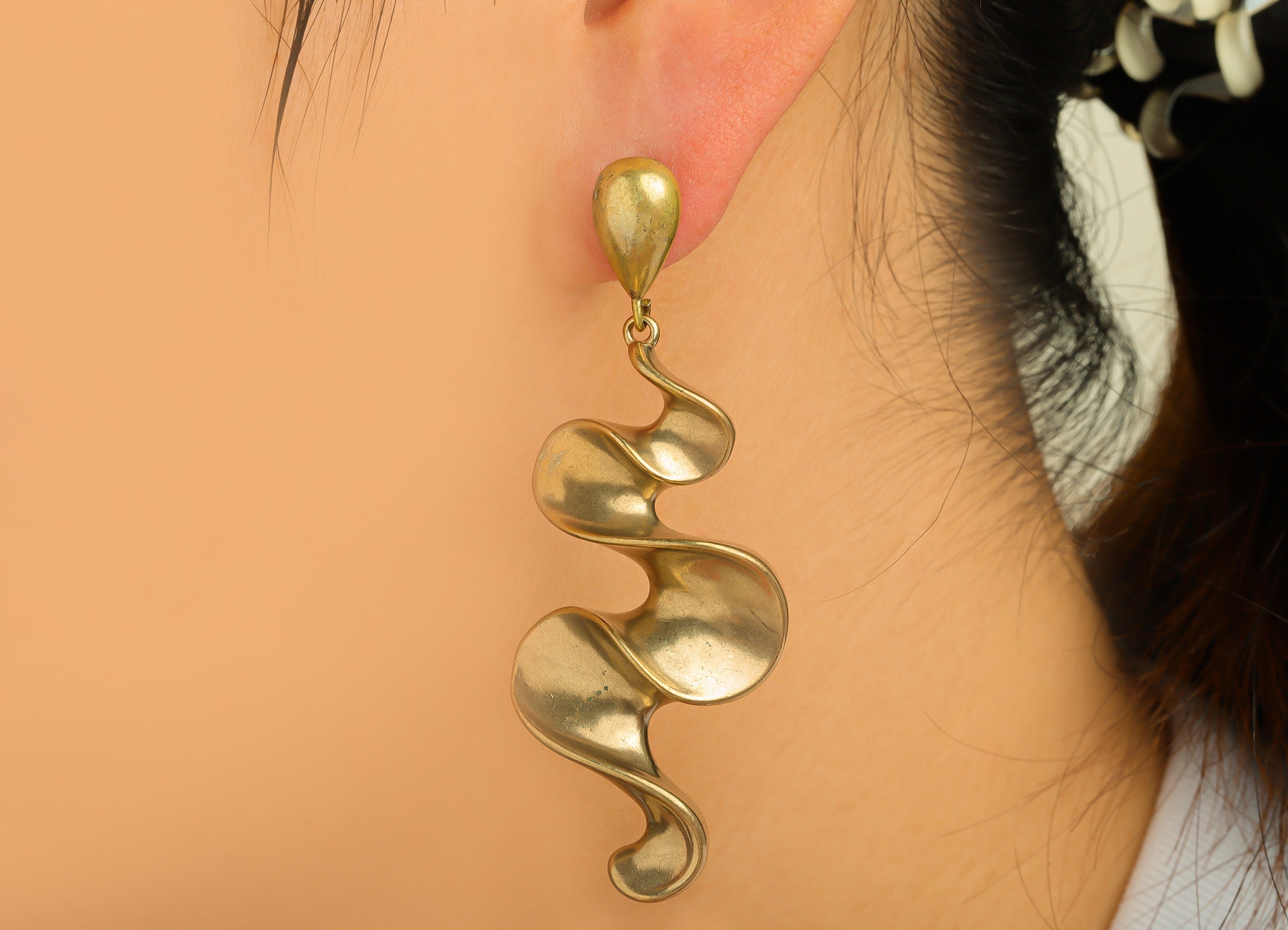 Brass Drop Earring Stud - Raw Brass Dangle Teardrop Earring Post - Brass Dangle Bent Earring Stud - Thick Dangle Post - 68x24x7mm - PP10634 - DOMEDBAZAAR