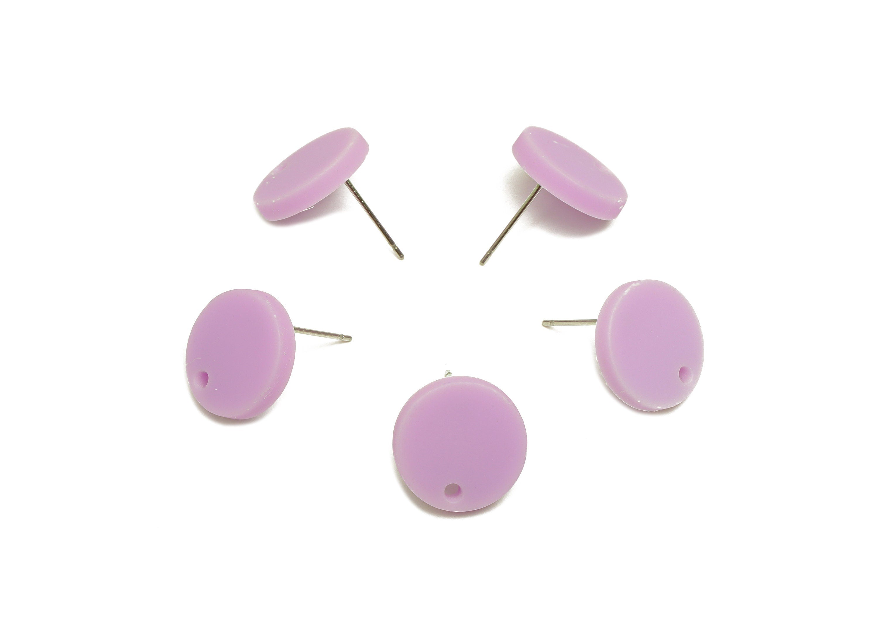 Acrylic Round Earring Stud - Purple Acrylic Round Earrings Post - Stainless Steel Stud - Matt Surface Earring Post - 15x15x2mm- AC1385-A675X - DOMEDBAZAAR