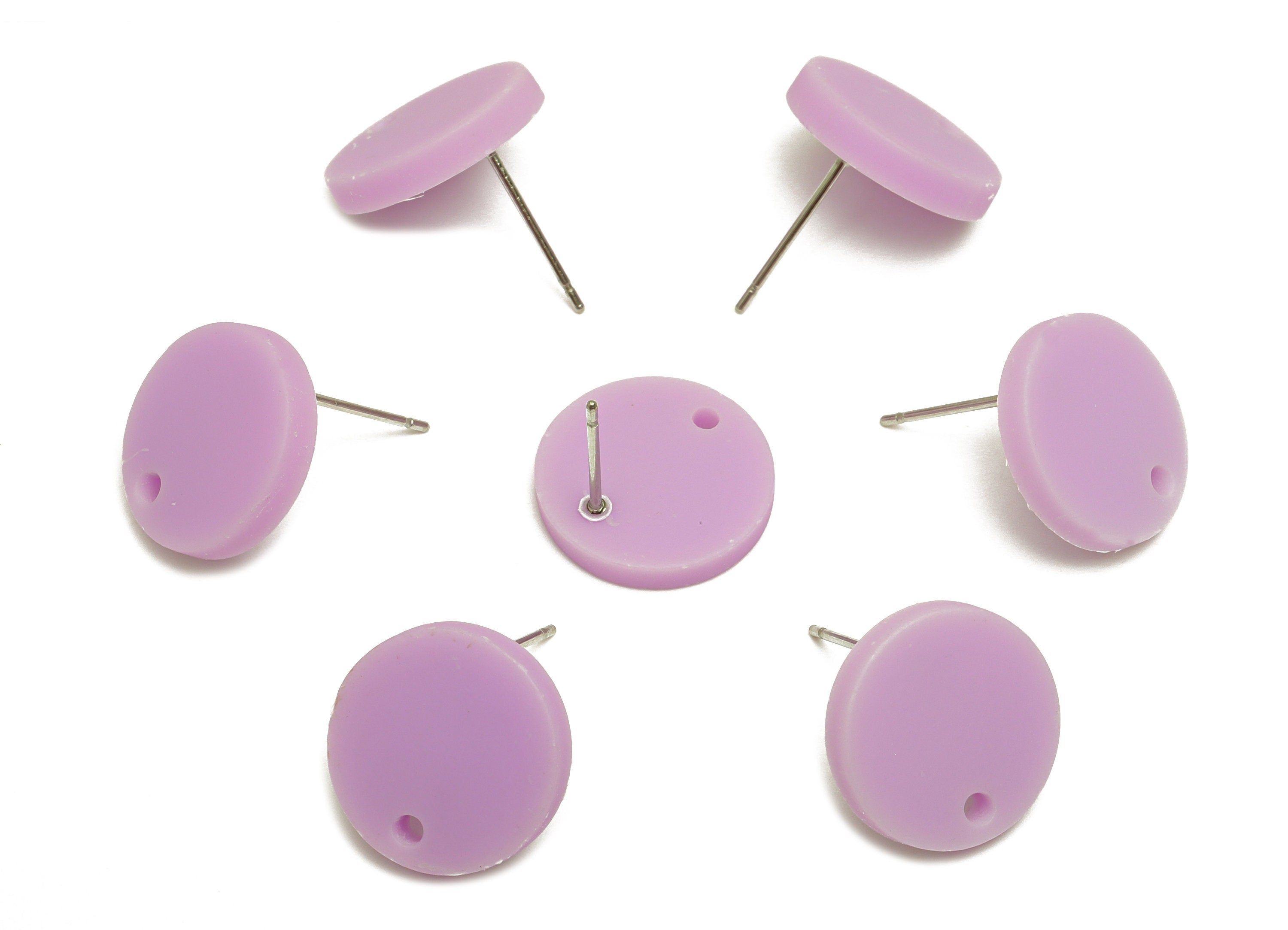 Acrylic Round Earring Stud - Purple Acrylic Round Earrings Post - Stainless Steel Stud - Matt Surface Earring Post - 15x15x2mm- AC1385-A675X - DOMEDBAZAAR