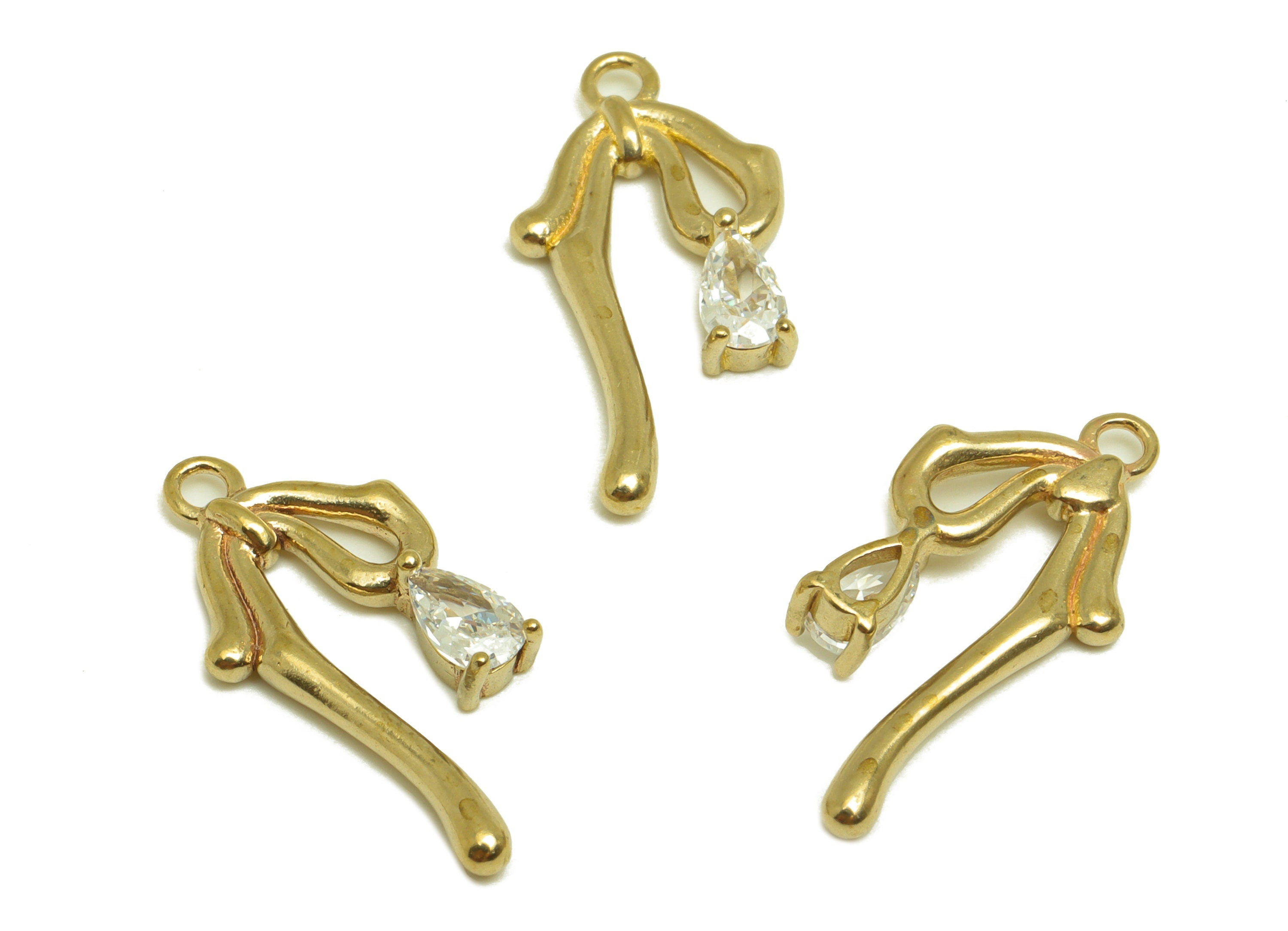 Brass CZ Drop Earring Charm - Raw Brass Teardrop Earring Charm - Brass Cubic Zircon Pendant - Melting Bowtie Charm - 19x18x1mm - PP10473 - DOMEDBAZAAR