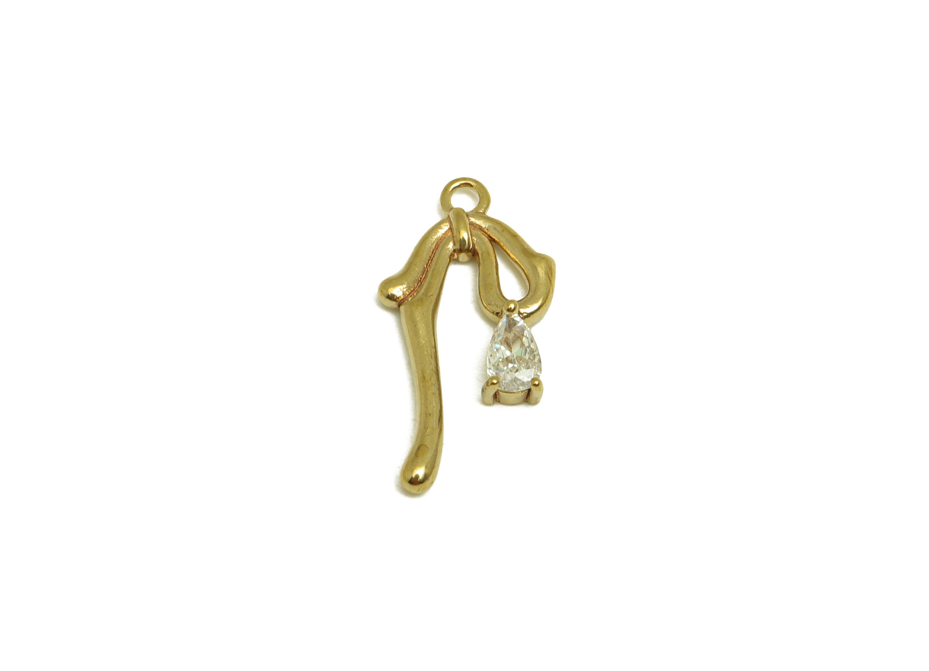 Brass CZ Drop Earring Charm - Raw Brass Teardrop Earring Charm - Brass Cubic Zircon Pendant - Melting Bowtie Charm - 19x18x1mm - PP10473 - DOMEDBAZAAR