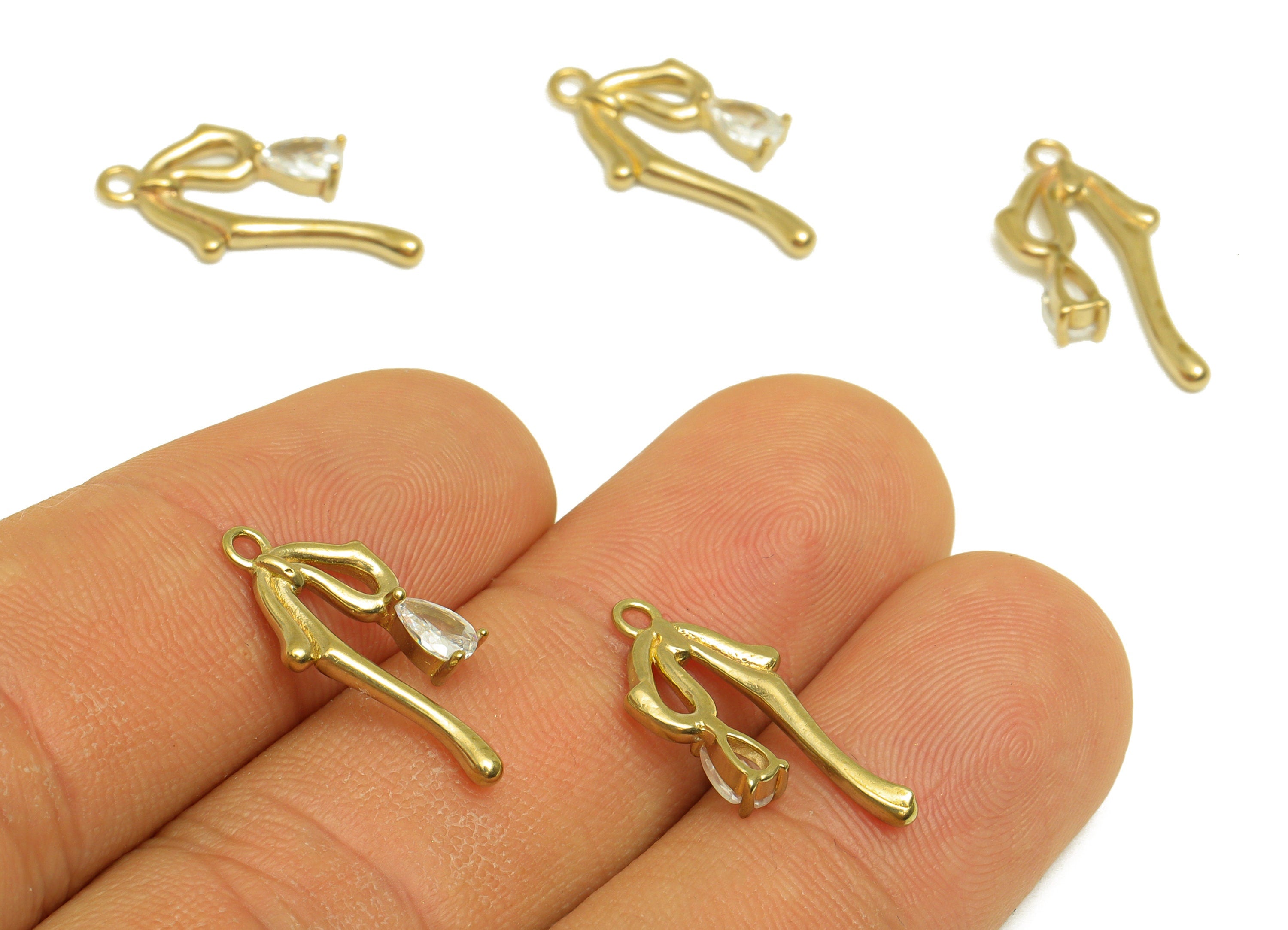 Brass CZ Drop Earring Charm - Raw Brass Teardrop Earring Charm - Brass Cubic Zircon Pendant - Melting Bowtie Charm - 19x18x1mm - PP10473 - DOMEDBAZAAR