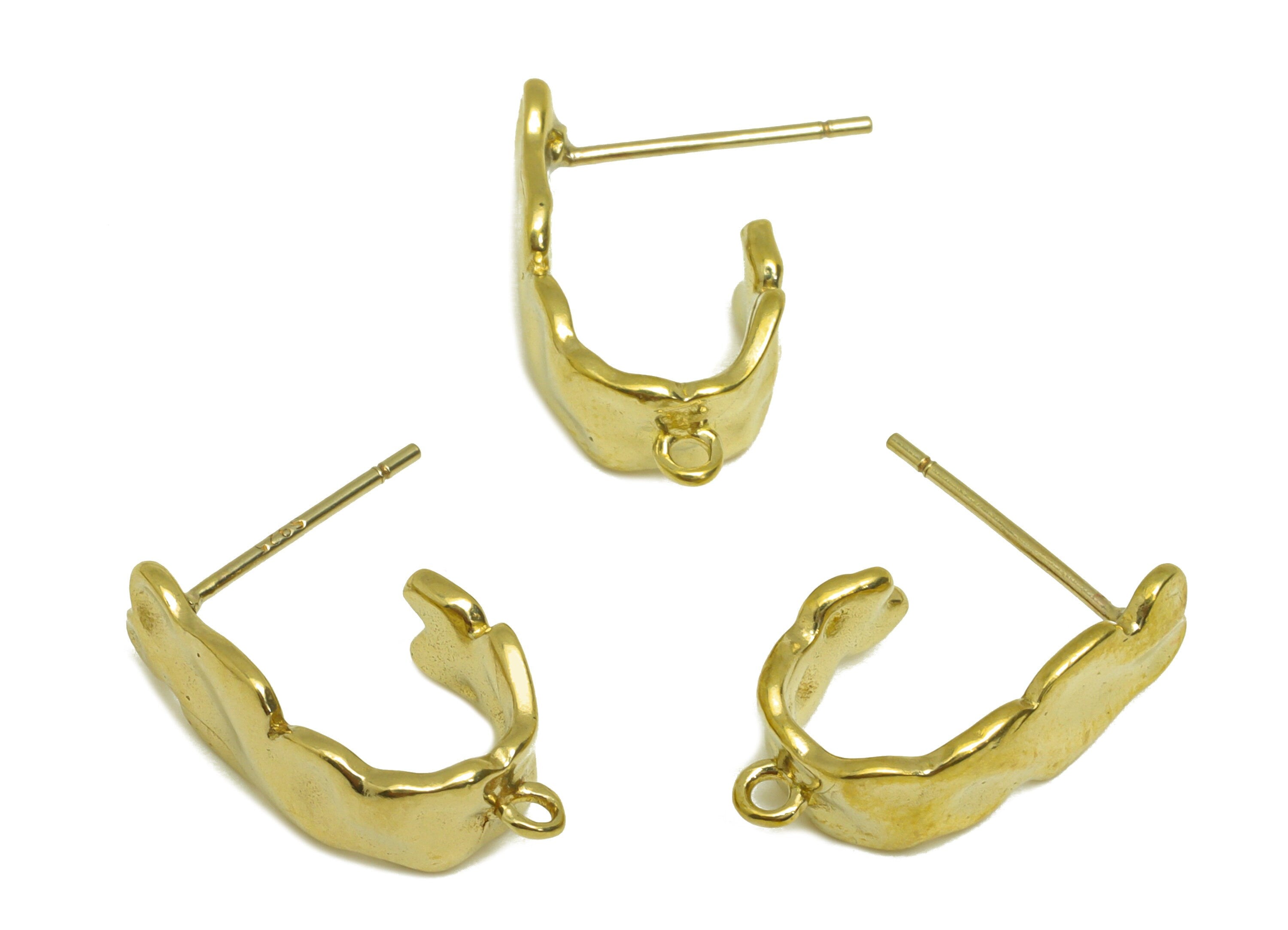 Brass Hoop Earring Stud - Raw Brass Textured Earring Post With Loop - Brass Bent Stick Earring Stud - Brass Hoop Post - 18.4x9x6mm - PP10649 - DOMEDBAZAAR