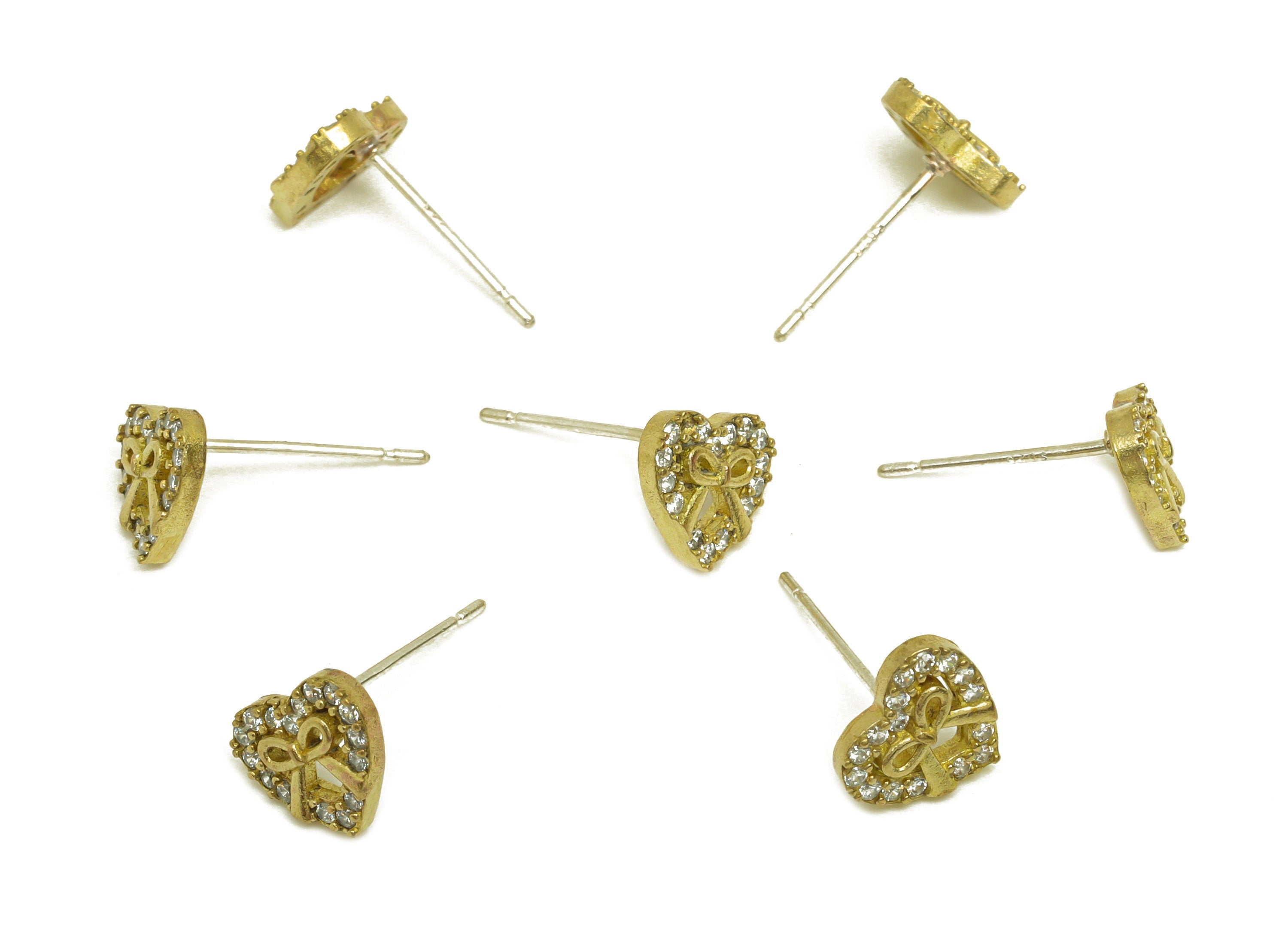 Brass CZ Heart Earring Stud - Raw Brass Bow Earring Post - Brass Cubic Zircon Heart Earring Stud - Butterfly Bow Post - 8.68x7x2mm - PP10654 - DOMEDBAZAAR