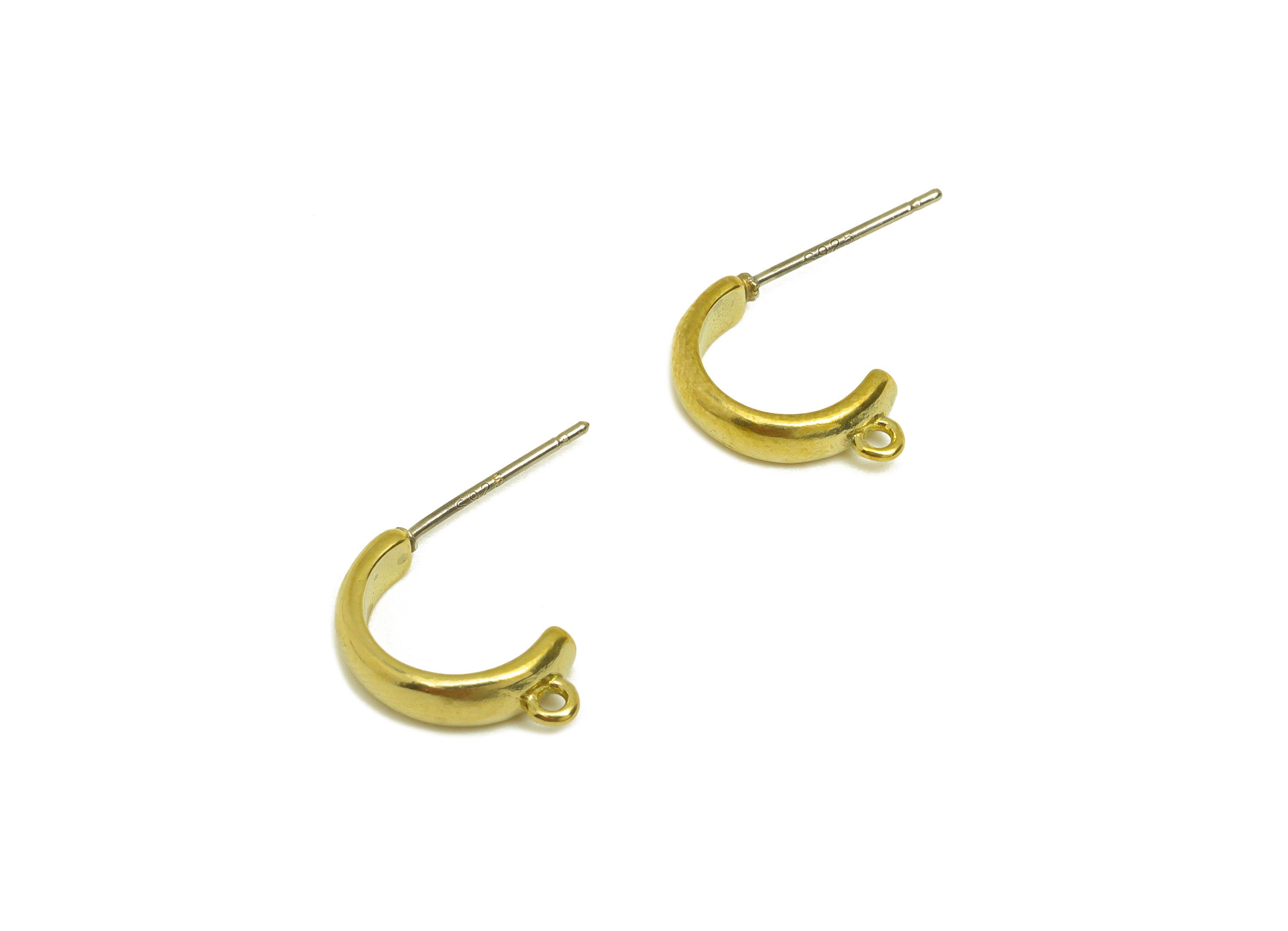 Brass Hoop C Earring Stud - Raw Brass Open Hoop Earring Post With Loop - Brass Hoop Earring Stud - Hoop With Loop - 14x8.5x3.4mm - PP10645 - DOMEDBAZAAR