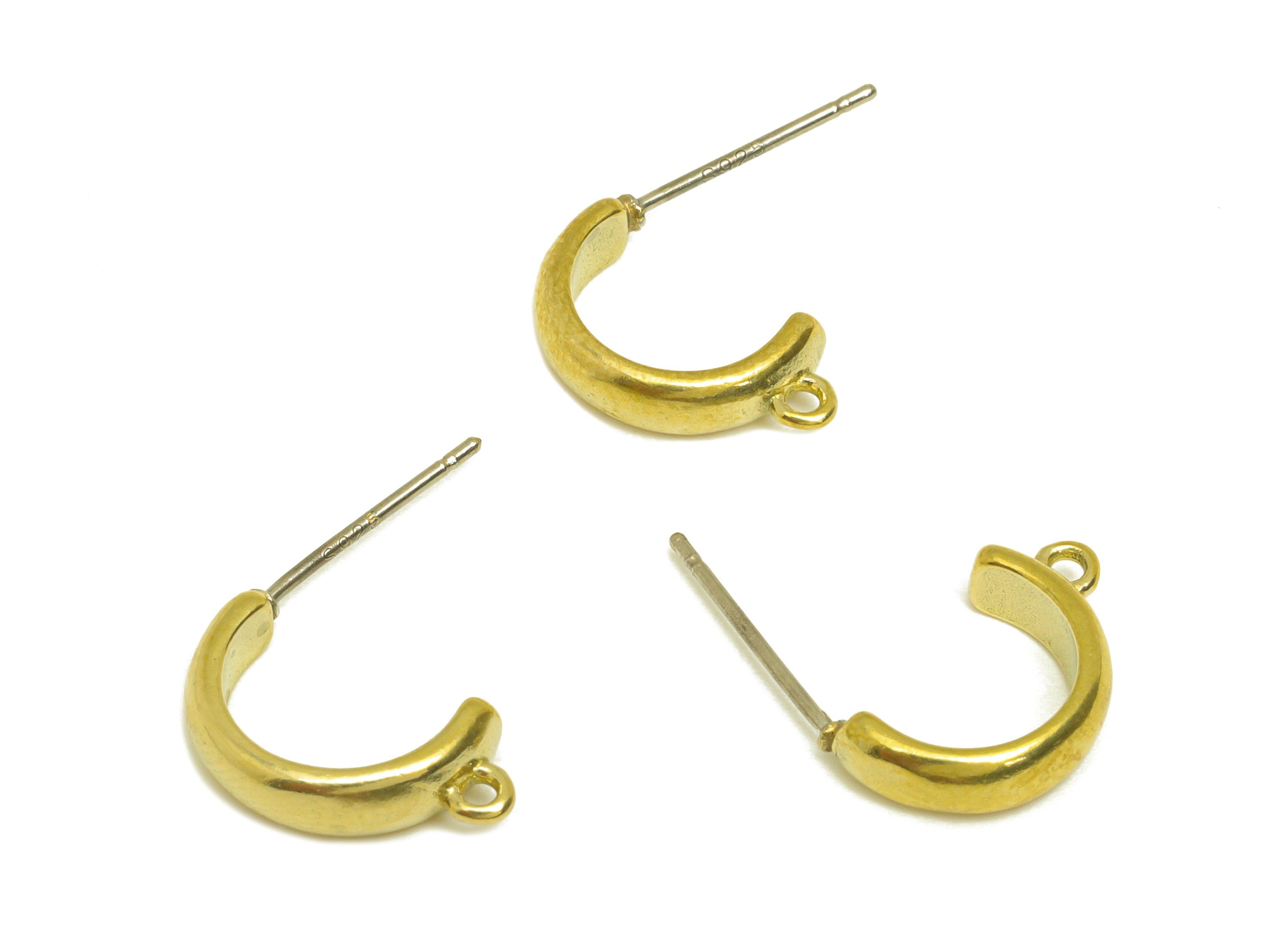 Brass Hoop C Earring Stud - Raw Brass Open Hoop Earring Post With Loop - Brass Hoop Earring Stud - Hoop With Loop - 14x8.5x3.4mm - PP10645 - DOMEDBAZAAR