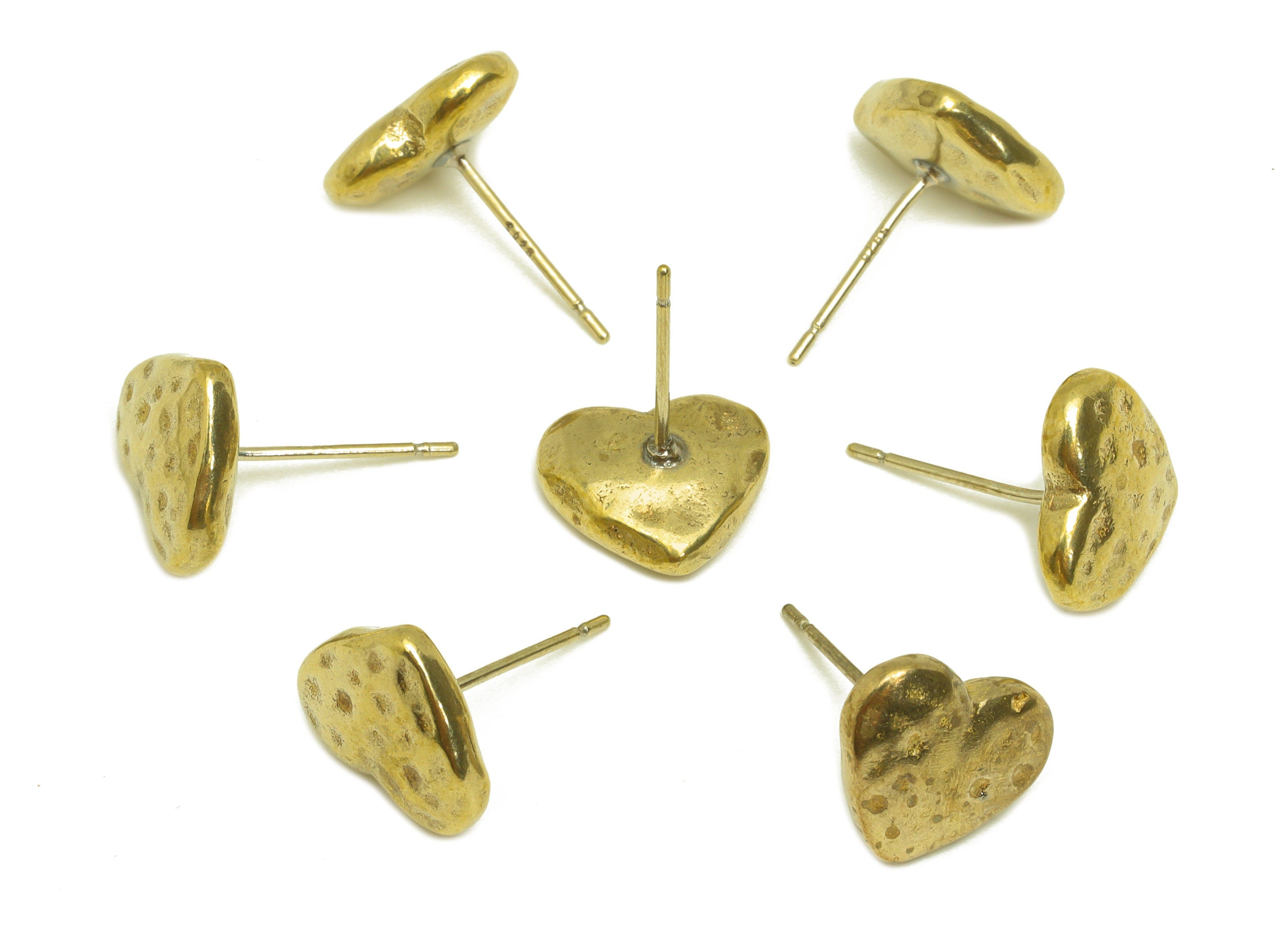 Brass Heart Earring Stud - Raw Brass Hammered Heart Earring Post - Brass Textured Heart Earring Stud - Heart Post - 10x11.4x4mm- PP10652 - DOMEDBAZAAR
