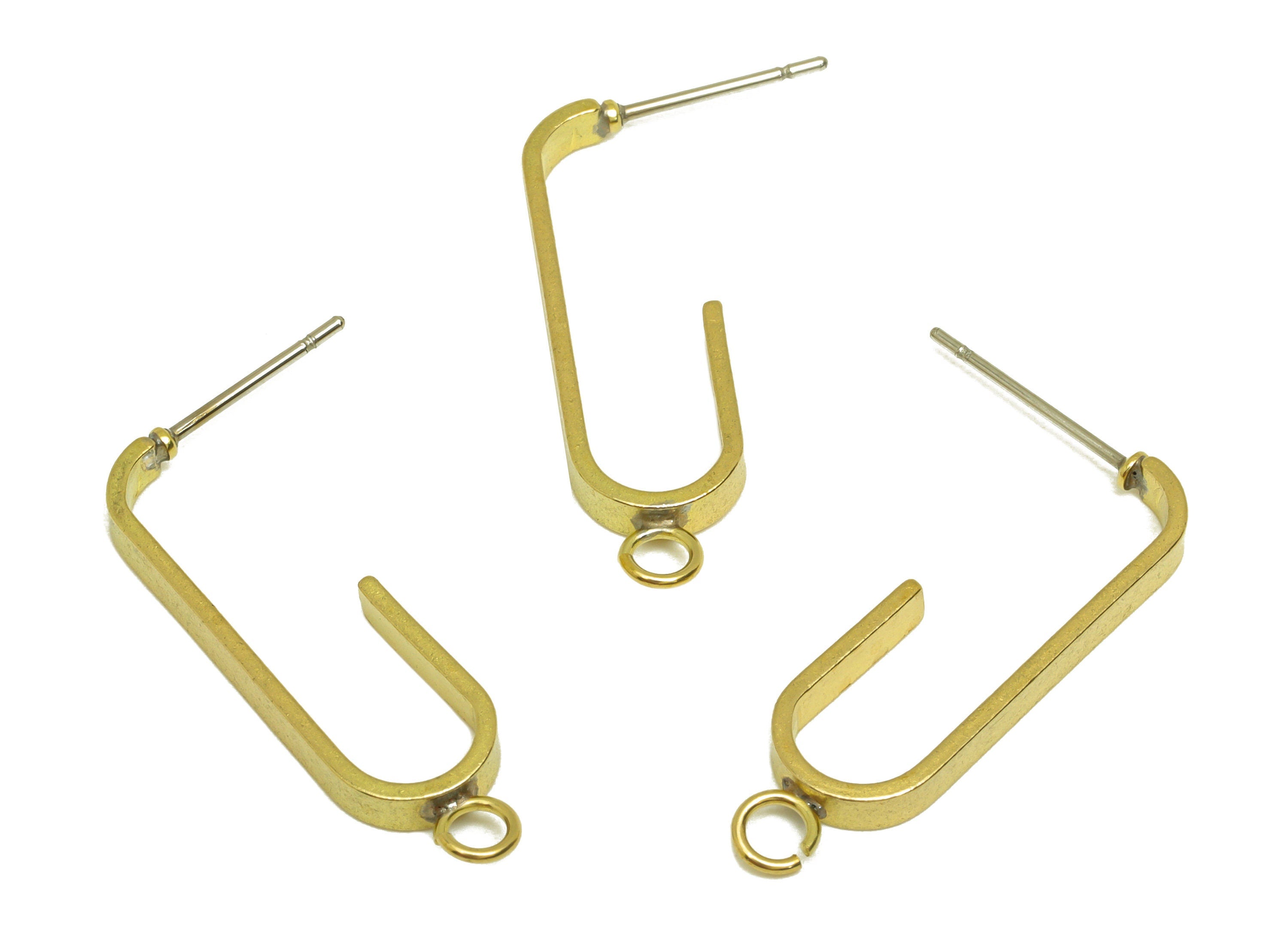 Brass Hoop Earring Stud - Raw Brass Oval Rectangle Hoop Earring Post With Loop - Brass Geometry Hoop Earring Stud - 28.1x8x2.5mm - PP10674 - DOMEDBAZAAR